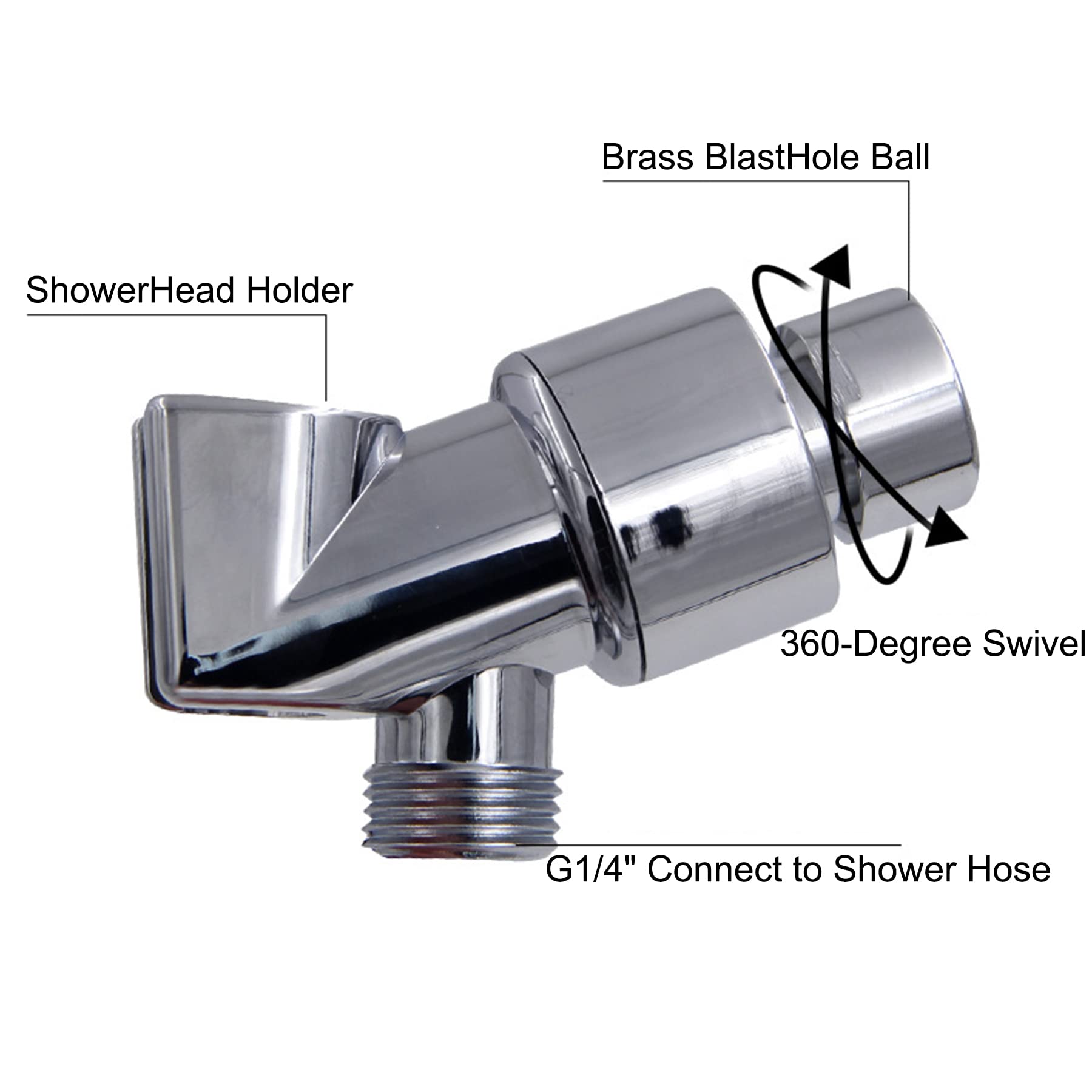 Premium All-Metal Adjustable Shower Head Holder - Universal Handheld Showerhead Mount with Brass Pivot Ball & Wall Hook Bracket | Polished Chrome Finish for Bathroom, Spa & RV Use
