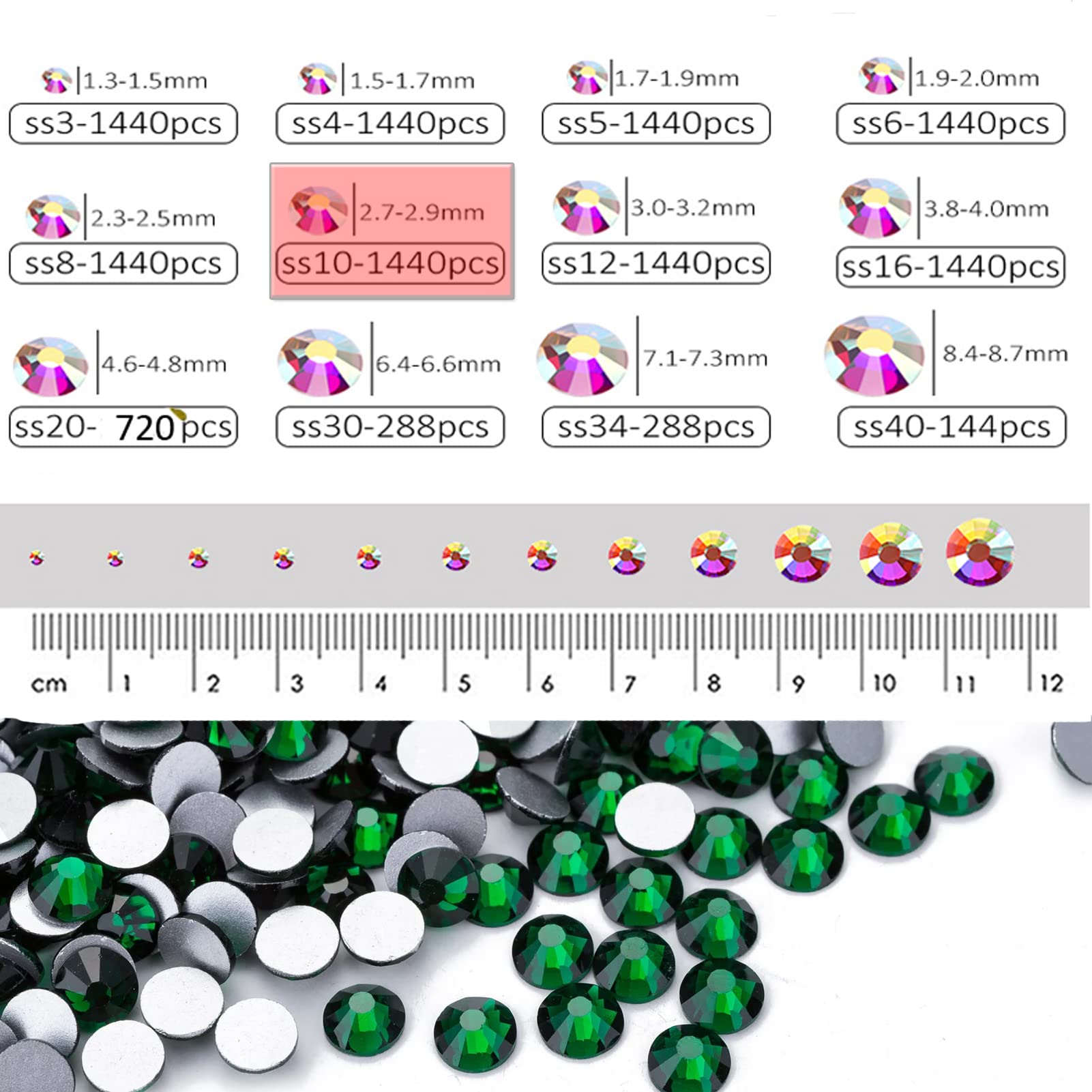 Dowarm 1440Pcs SS10 Flatback Nail Crystals - 2.8MM Glass Rhinestones for Nail Art, DIY Crafts, Dance Costumes & Jewelry Making | Non-Hotfix Adhesive Gems (SS10/2.8MM, Green Emerald) - Perfect for Manicures, Costume Design, Scrapbooking & Home Decor