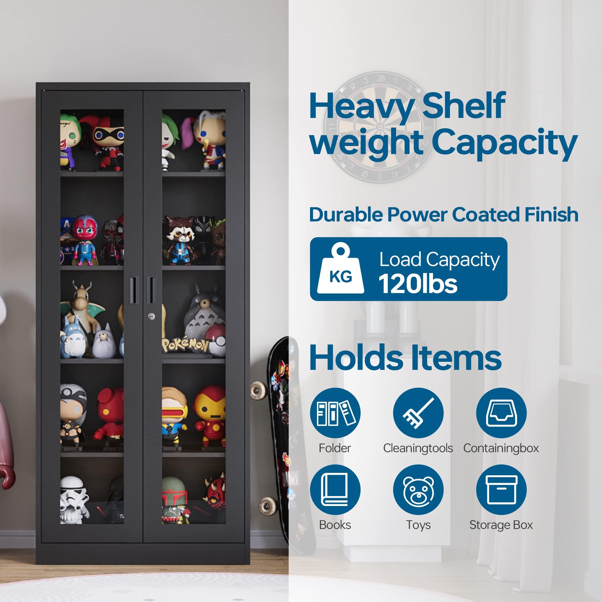 Glass Door Display Cabinet with 4 Adjustable Shelves - Locking Curio Cabinet for Home, Office, Clinic & Pantry - Easy Assembly Black Storage Case | Perfect for Showcasing Collectibles, China, or Retail Merchandise