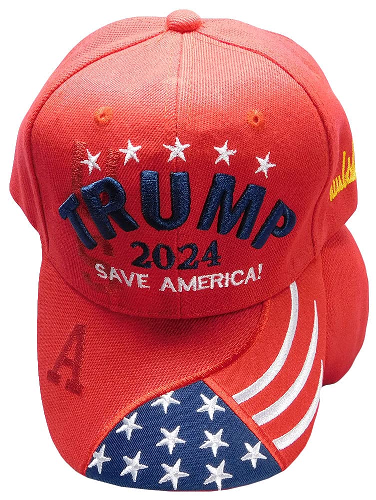 Trump 2024 Save America Baseball Cap - Patriotic USA Flag Shadow Design - 100% Polyester Adjustable Embroidered Hat for Political Rallies & Outdoor Events