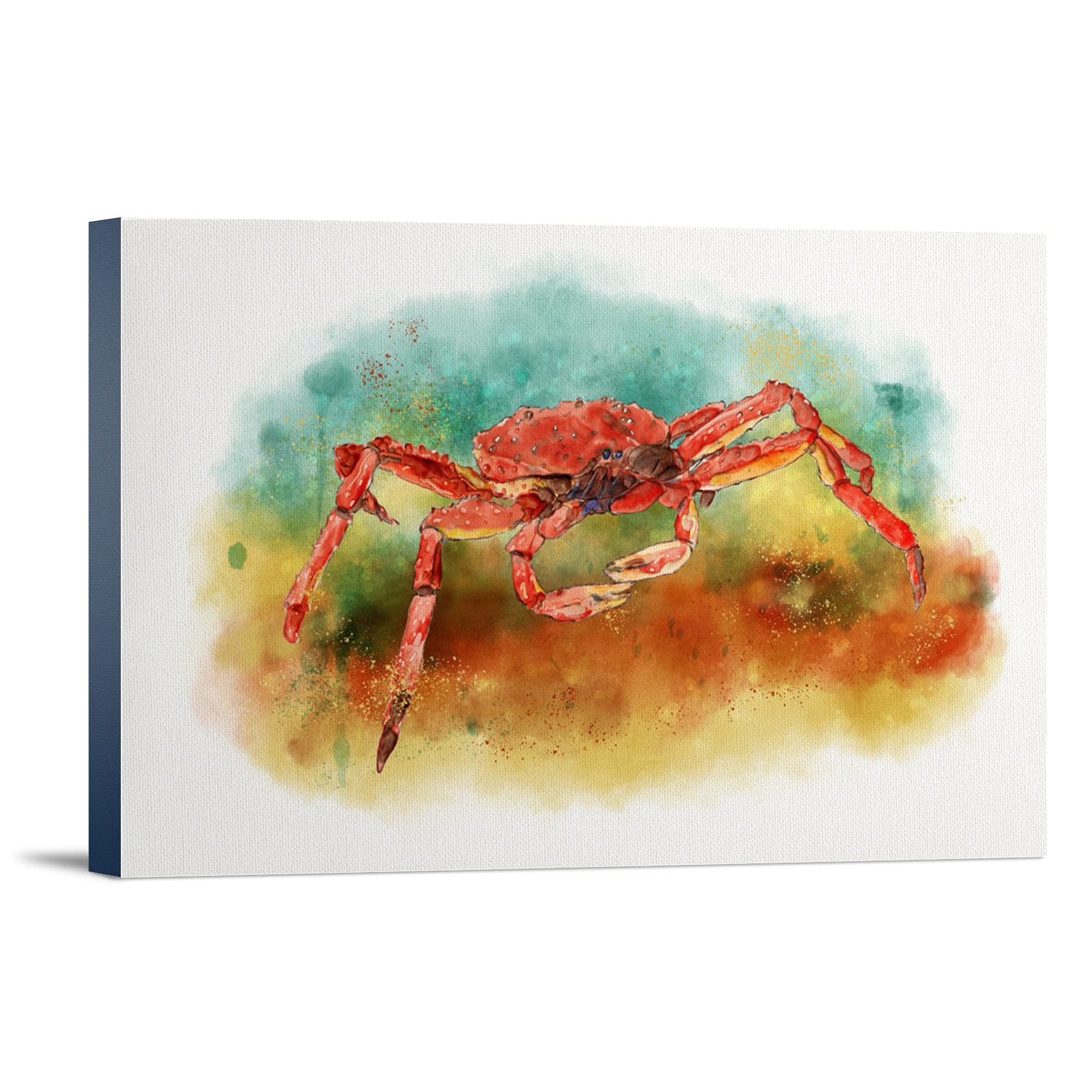 Lantern Press King Crab Watercolor Art Print - 16x24 Wrapped Canvas Wall Decor for Living Room, Bedroom & Office | Coastal & Seafood Themed Home Decor