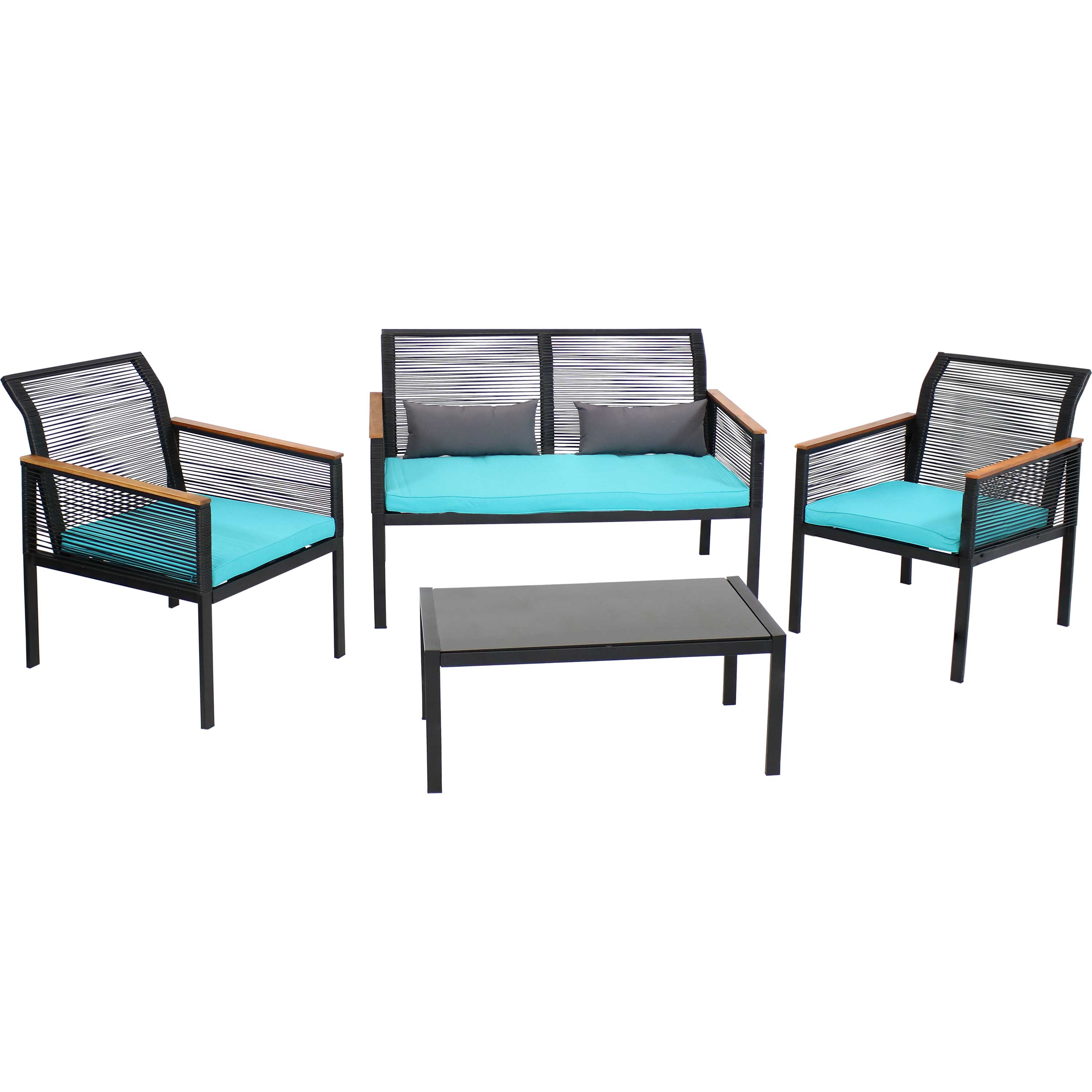 Sunnydaze Coachford 4-Piece Resin Rattan Patio Furniture Set for Outdoor Living - Perfect for Backyard, Garden, Poolside & Deck Relaxation