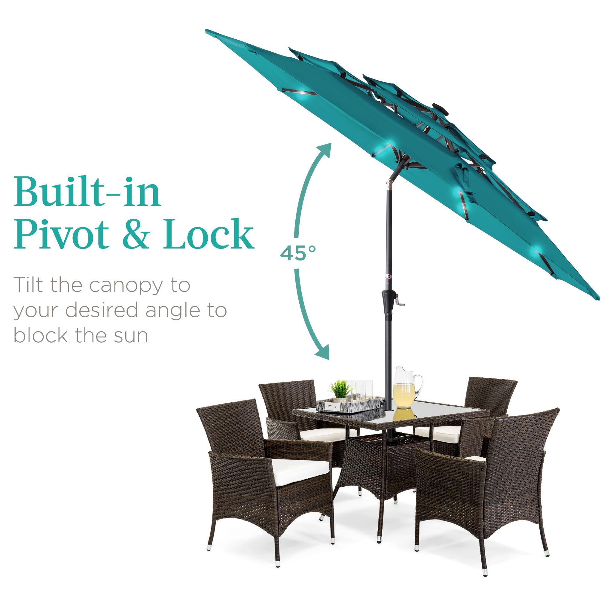 Best Choice Products 10ft 3-Tier Solar Patio Umbrella with 24 LED Lights - Adjustable Tilt & Easy Crank - Outdoor Sun Shade for Backyard, Deck, Poolside - Perfect for Summer BBQs, Beach Parties & Garden Relaxation