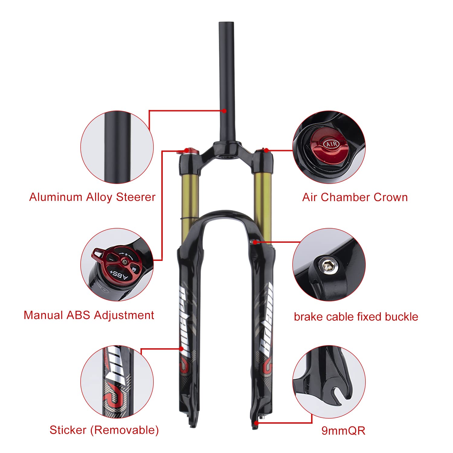 BOLANY 26/27.5/29 Inch MTB Air Suspension Fork - 120mm Travel, Rebound Adjust, 1/8 Straight/Tapered Tube, Manual/Remote Lockout, QR 9mm Front Fork for Mountain Biking & Trail Riding