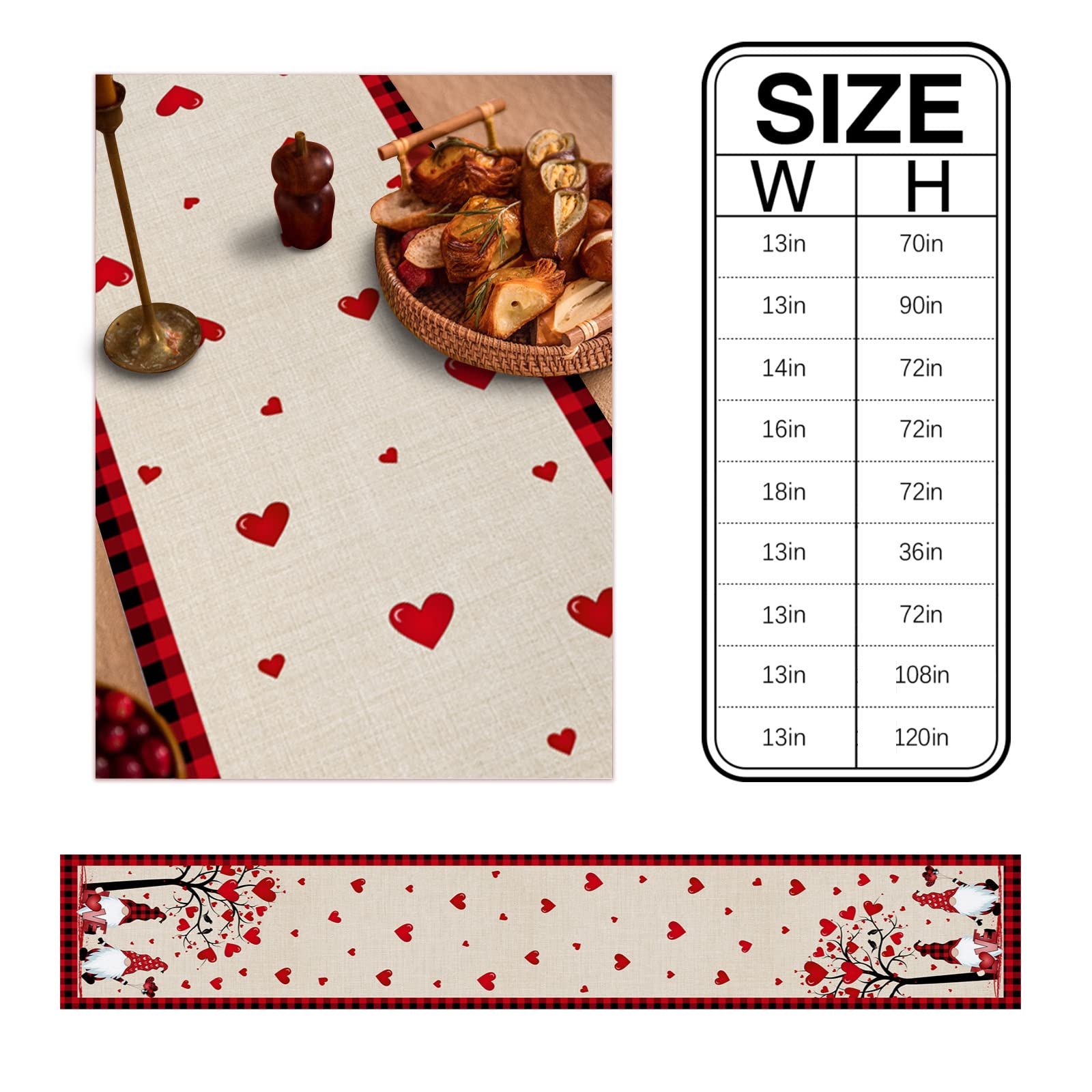 108-inch Valentine's Day Table Runner - Red & Black Buffalo Plaid Kitchen Decor for Coffee Tables, Parties & Home | Romantic Gnome & Love Tree Design | Perfect for Valentine's Dinners, Holiday Gatherings & Festive Home Decor (13x108 inches)