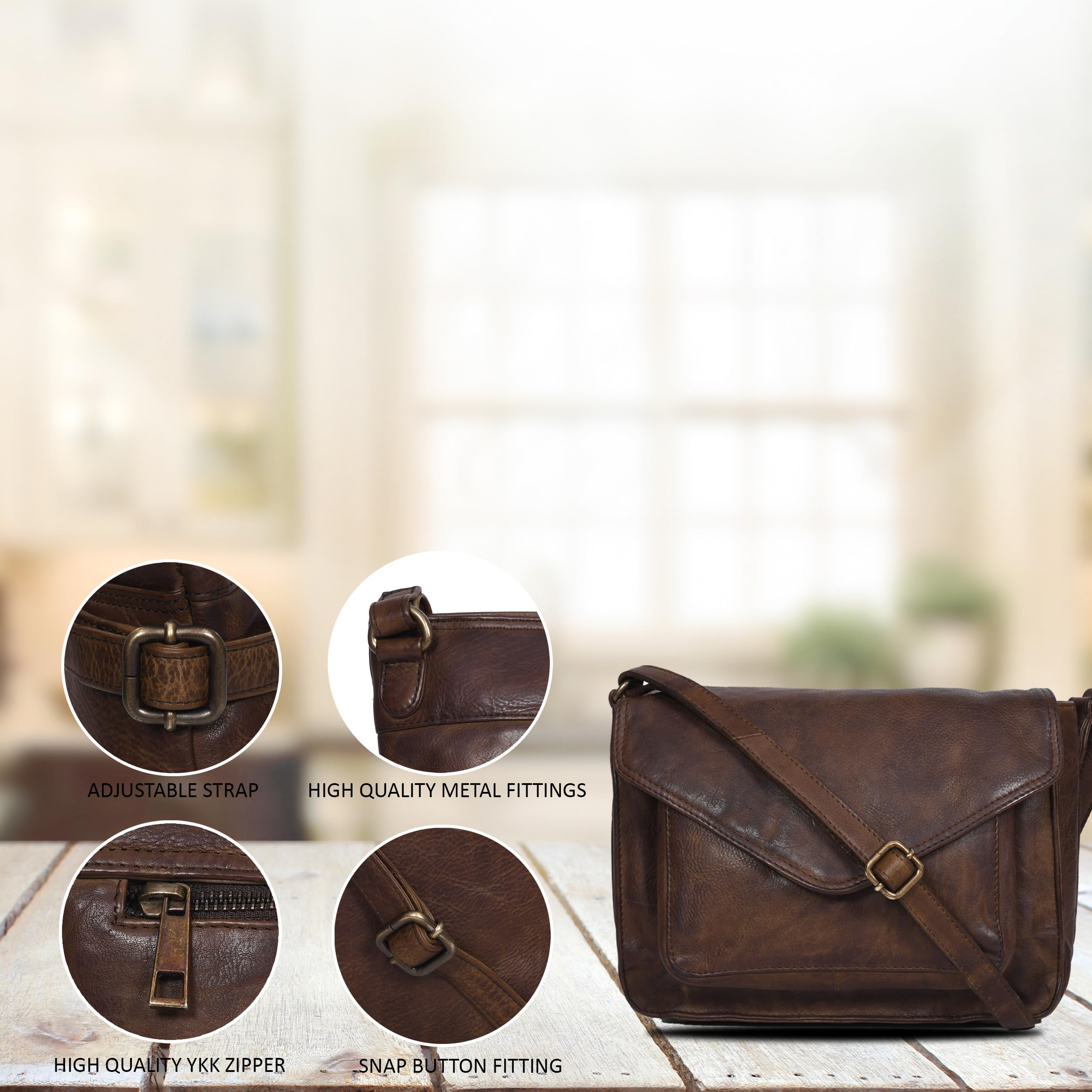 Women's Leather Crossbody Bag with Adjustable Strap & Snap Closure - Stylish Flapover Purse for Work, Travel & Everyday Use