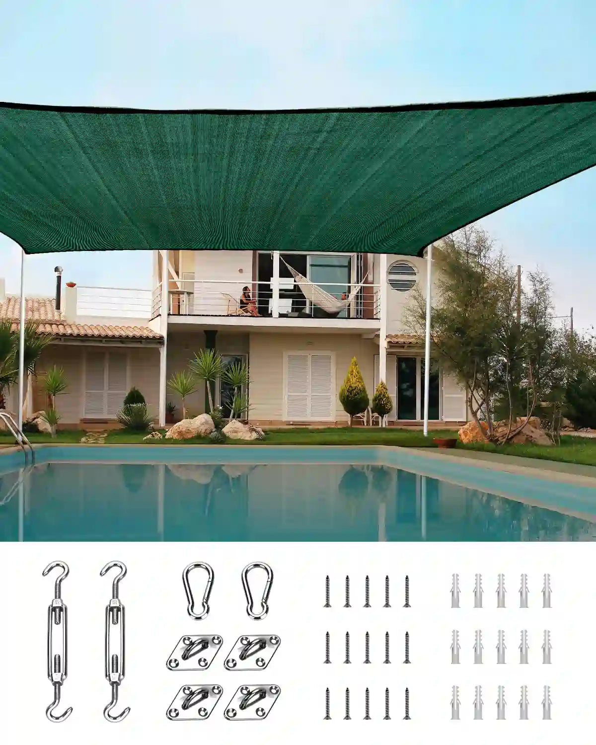 20' x 20' Square Shade Sail - UV Protection Outdoor Canopy for Patio, Garden, Pool & Backyard - Waterproof Sun Shade for Deck, Playground & Commercial Use