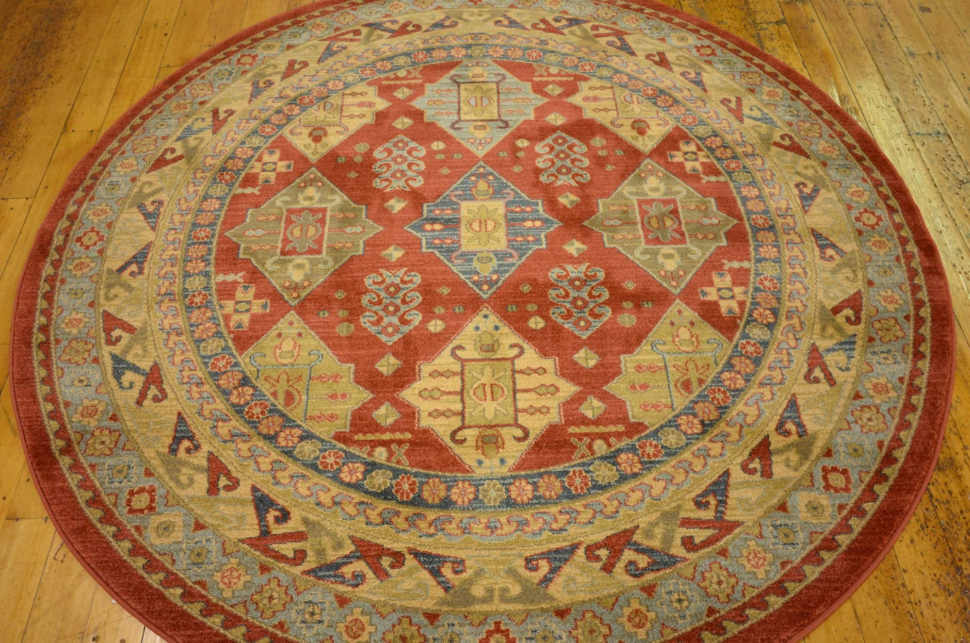 Unique Loom Sahand Collection Floral Geometric Round Area Rug - 6' x 6' Red Handmade Persian Style Carpet for Living Room, Bedroom & Dining Room Decor