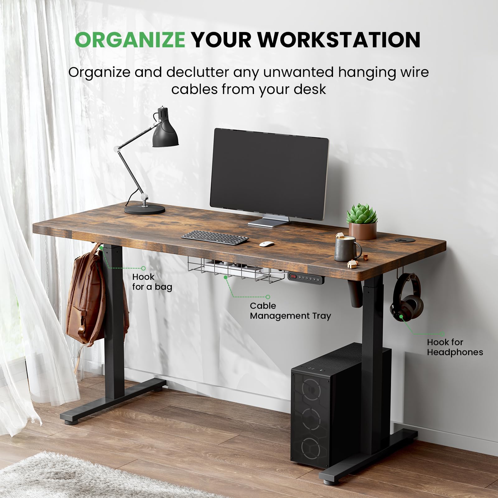 SIAGO 48 x 24 Inch Electric Standing Desk - Adjustable Height Sit Stand Desk with 3 Memory Presets & Cable Management - Perfect for Home Office, Gaming Setup & Workspace Ergonomics