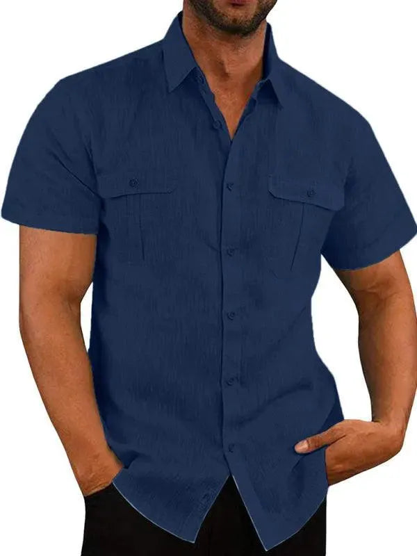 Men's Double Pocket Summer Shirt - Lightweight Breathable Casual Button Down Shirt for Outdoor Activities & Beach Wear