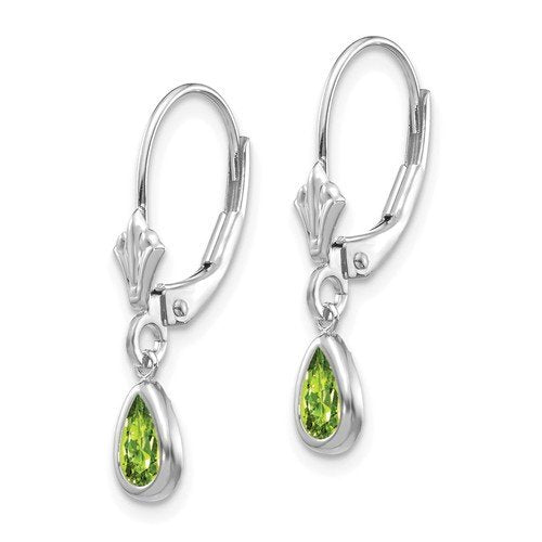 14K Gold 0.90 CTW Pear Peridot Bezel Leverback Earrings - Elegant Dangle Earrings for Women, Perfect for Weddings, Parties & Special Occasions