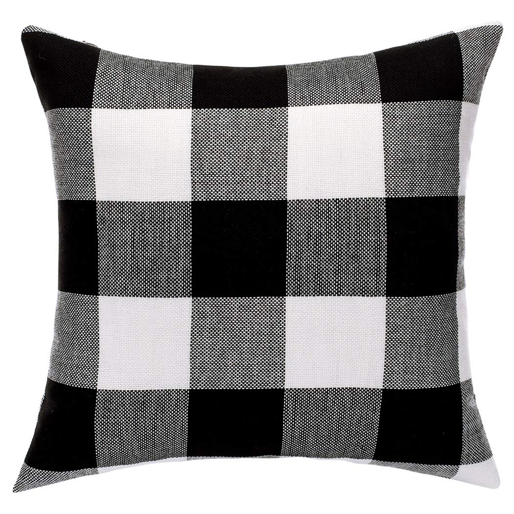 2 Pack Farmhouse Christmas Pillow Covers 20x20 Inch - Black & White Buffalo Check Plaid Fall Throw Pillow Covers - Linen Cushion Covers for Sofa, Couch, Outdoor & Camping - Cozy Holiday Home Decor & Seasonal Living Room Accents