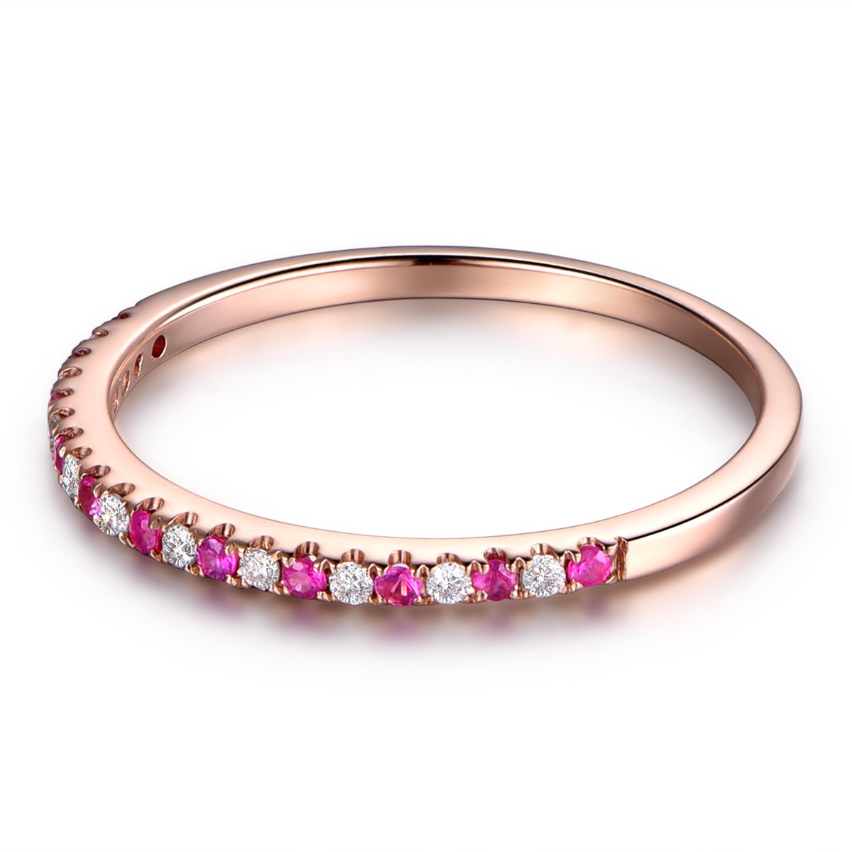 14K Rose Gold Half Eternity Ruby and Diamond Wedding Promise Band - Classic Engagement Ring for Women | Perfect for Anniversaries, Proposals & Romantic Occasions