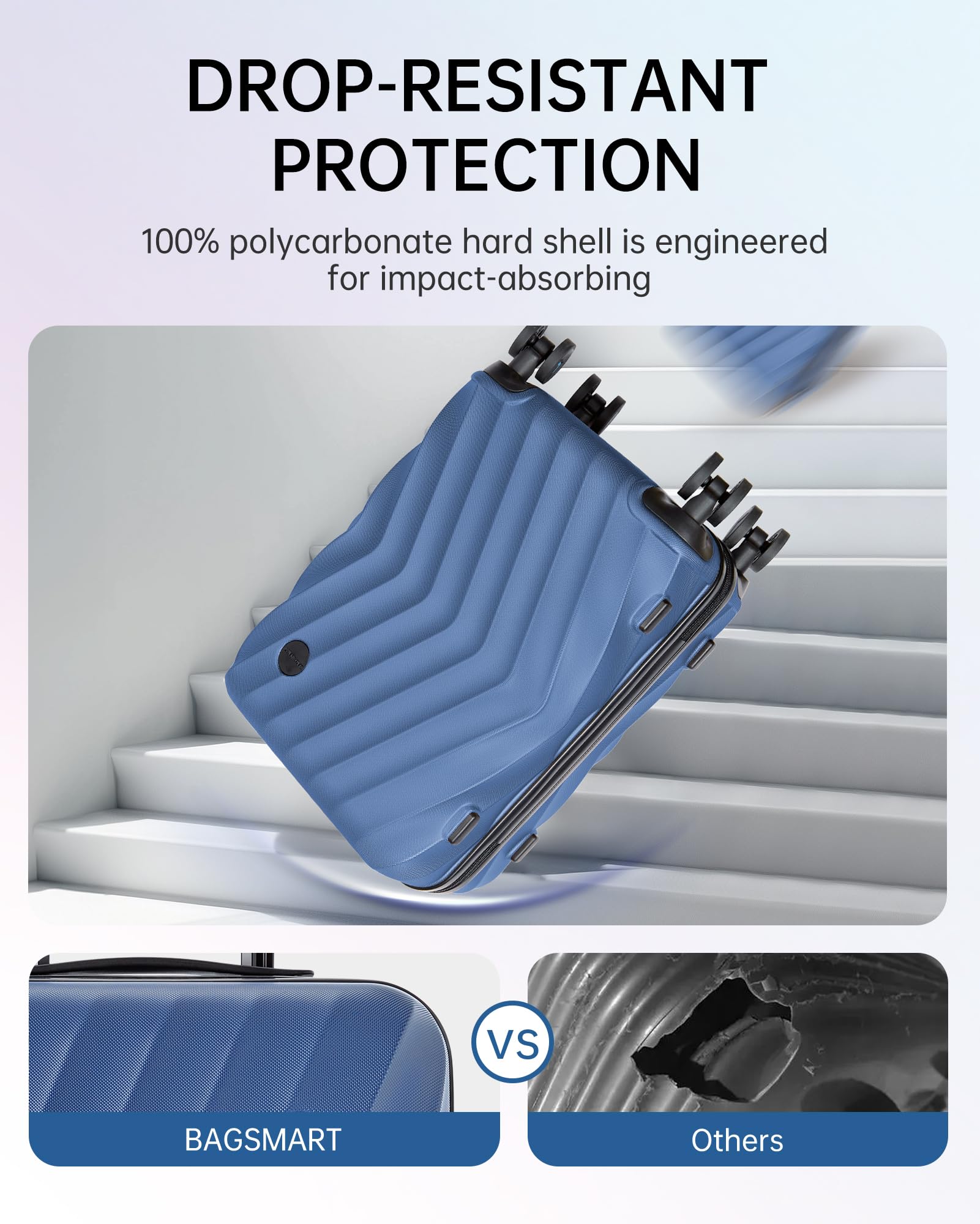 BAGSMART 20 Inch Carry On Luggage - Airline Approved Hardside Spinner Suitcase (22x14x9 Inches) Lightweight PC Travel Luggage for Men & Women in Navy Blue - Perfect for Business Trips & Weekend Getaways