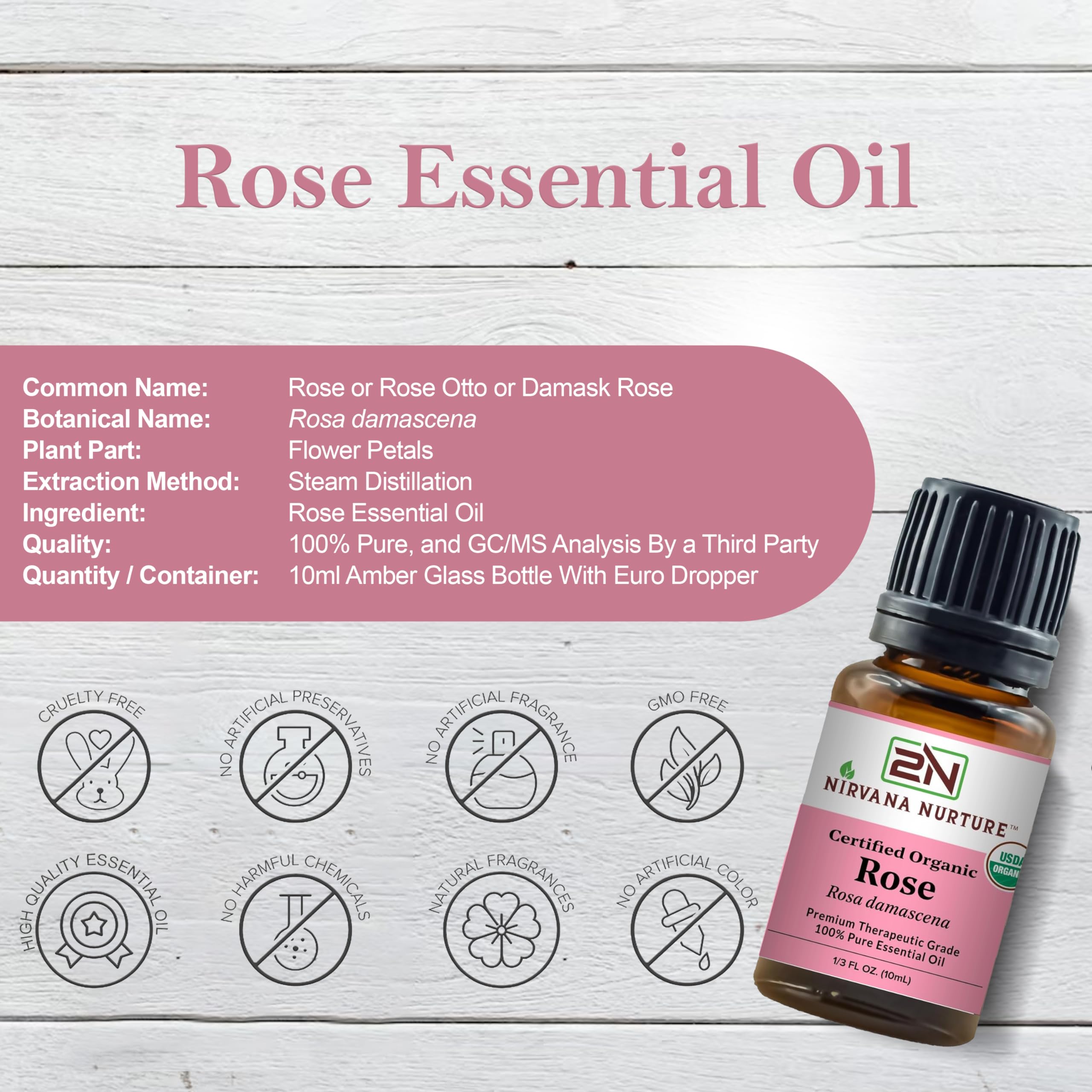 Organic Rose Essential Oil - 100% Pure for Aromatherapy & Skin Care
