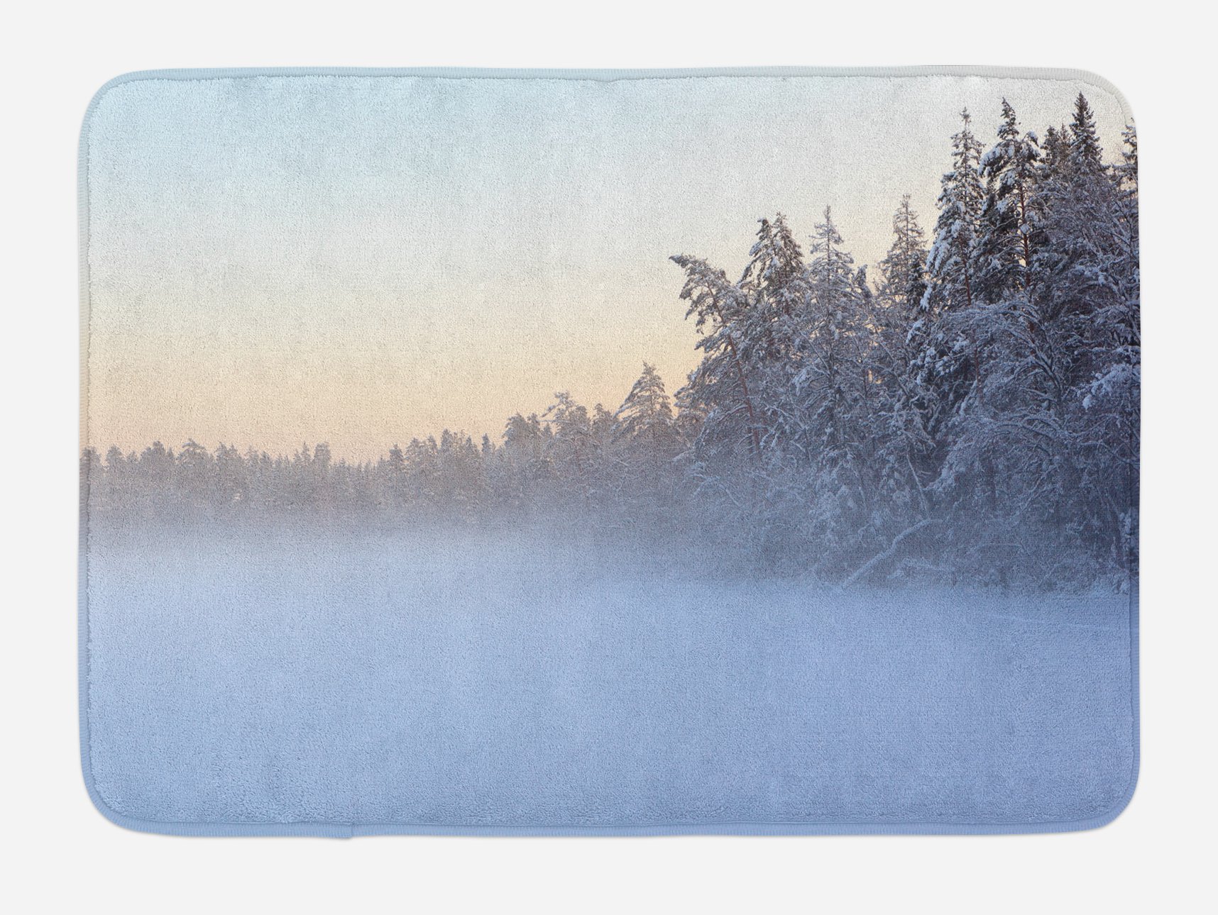 Ambesonne Plush Non-Slip Bath Mat - Frozen Winter Lake River in Woods Trees Under Snow Nature Forest Design, 30.2