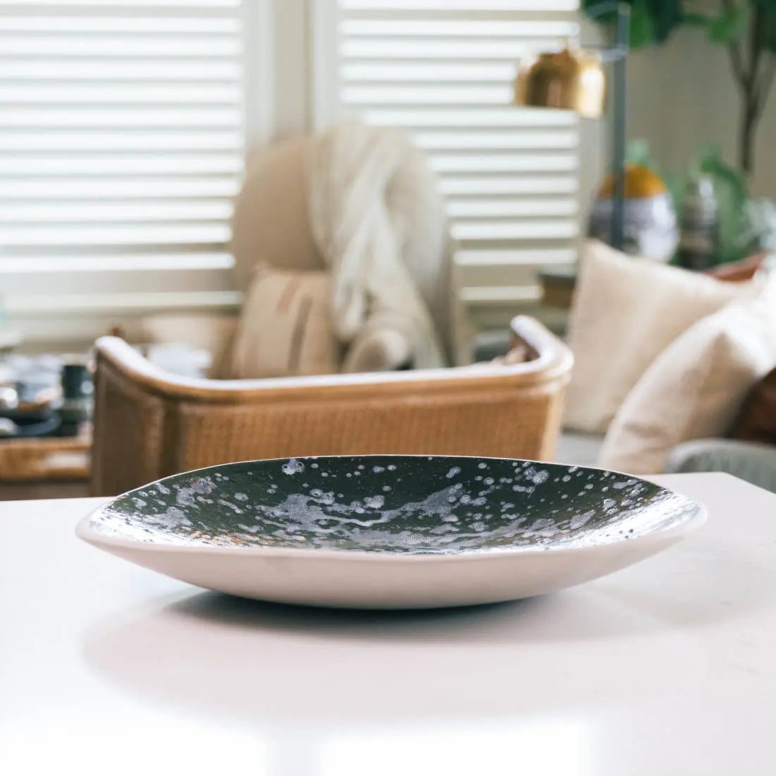 XXL Gray Stoneware Bowl & Platter Set - Bubbly Black with White Water Gun Pattern - Creative Collection for Serving, Entertaining & Home Decor