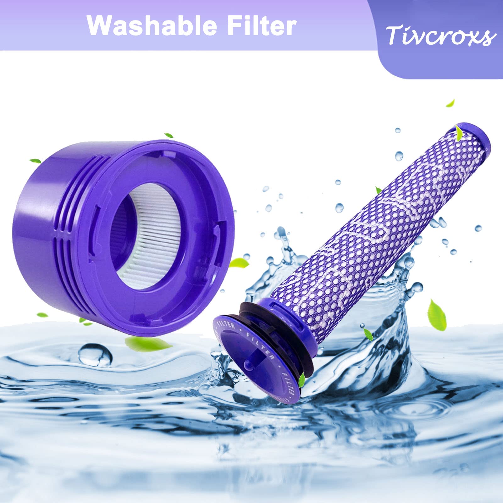 4 Pack V8 Vacuum Filters Replacement Kit - Compatible with Dyson V7 & V8 Animal/Absolute - 2 Pre-Filters + 2 Post-Filters - Replaces Part 965661-01 & 967478-01 - Perfect for Pet Hair, Allergies & Deep Cleaning