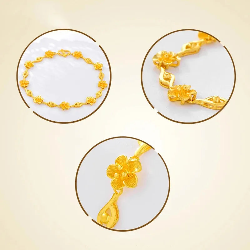 24K Pure Gold Bracelet - 999 Solid Real Gold Bangle with Shiny Flower Design, Trendy Classic Jewelry for Women | Perfect Gift for Anniversary, Birthday & Special Occasions
