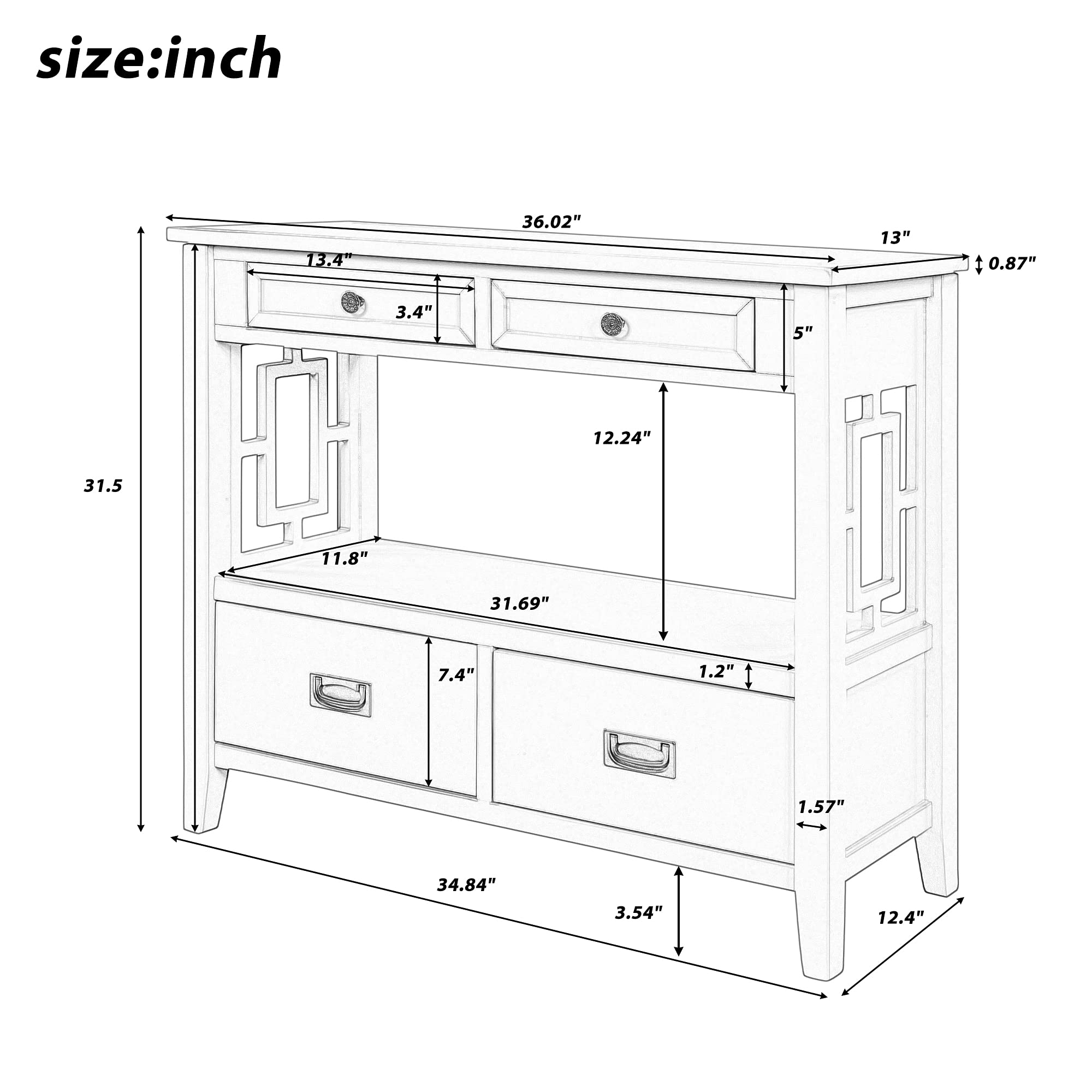 Quarte Console Table - Entryway Hallway Sofa Table with 4 Drawers & 1 Shelf, Thick Wood Accent Side Table, Retro Style Living Room & Bedroom Furniture, Easy Assembly (White) - Perfect for Small Spaces, Apartment Entryways & Home Decor