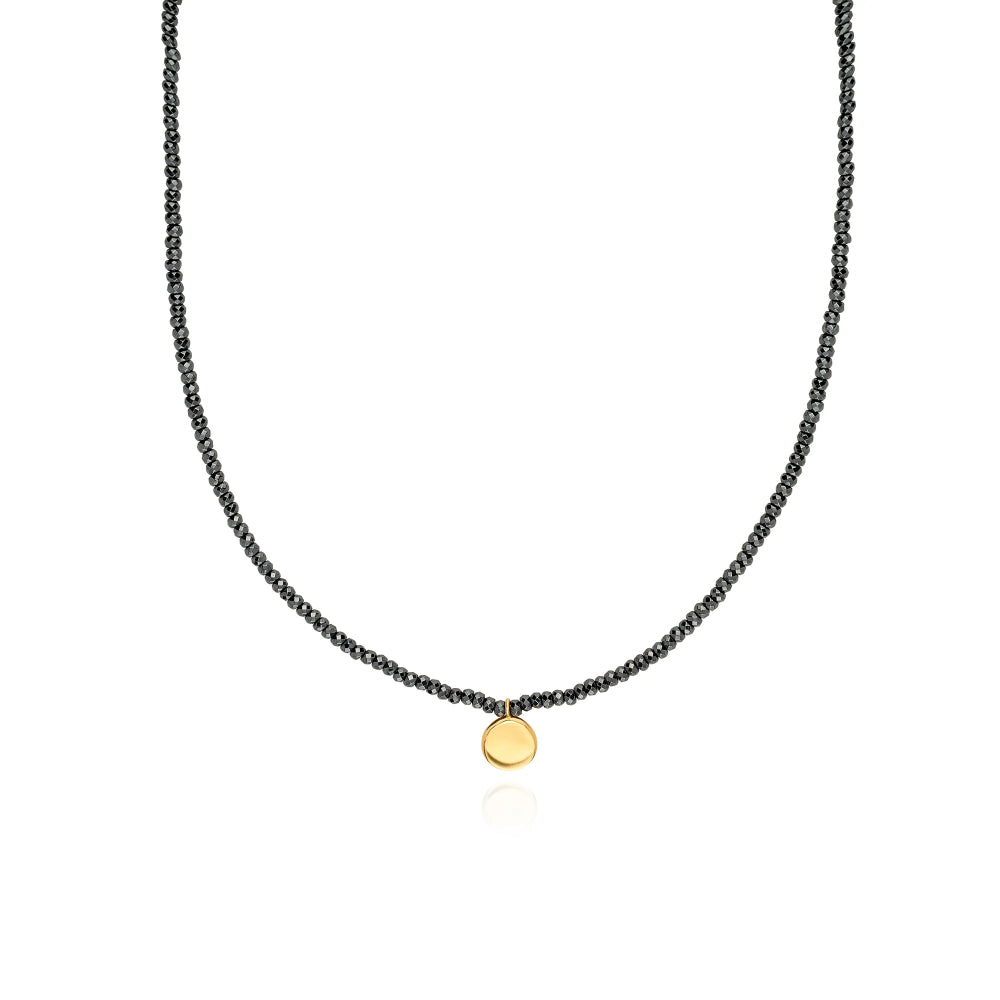 Anna Beck Medium Beaded Hematite Circle Pendant Necklace for Women - Stylish Boho Jewelry for Everyday Wear, Gift Giving & Special Occasions