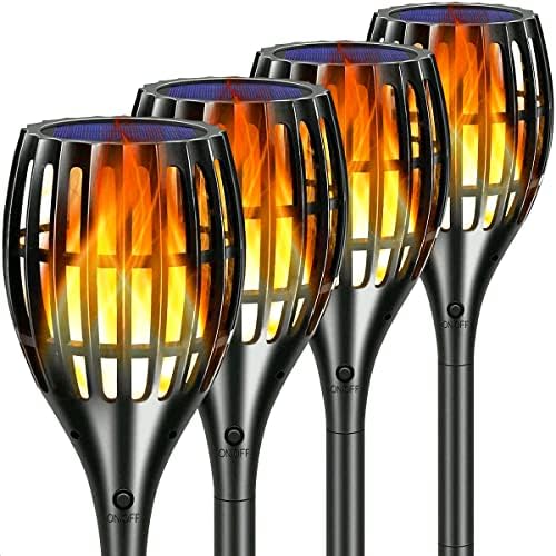 96LED Solar Torch Lights with Flickering Flame - 4 Pack Waterproof Outdoor Solar Lights (IP65) Auto On/Off for Garden, Patio, Yard & Pathway - Perfect for Evening BBQs, Pool Parties & Landscape Lighting