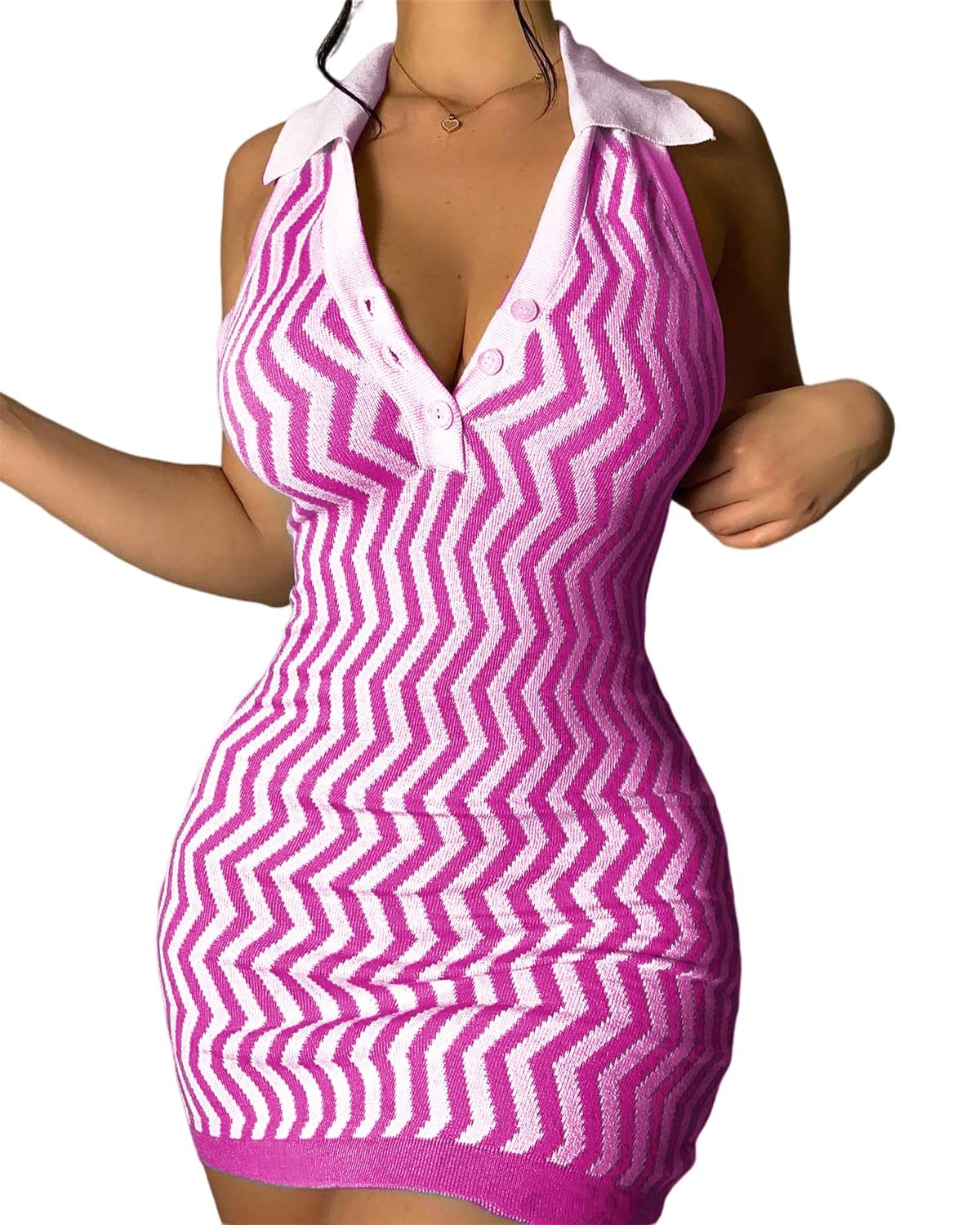 Acelyn Women's Sexy Summer Bodycon Dress - Sleeveless V-Neck Tank Sweater Mini Dress for Night Out, Party & Date Night | Trendy Clubwear & Casual Outfit