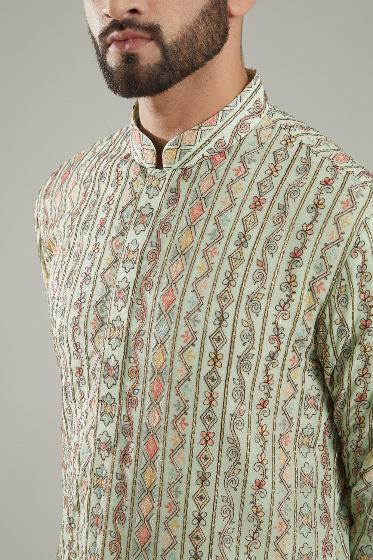 Pastel Green Embroidered Georgette Kurta for Women - Elegant Indian Ethnic Wear for Festivals, Weddings & Casual Outings