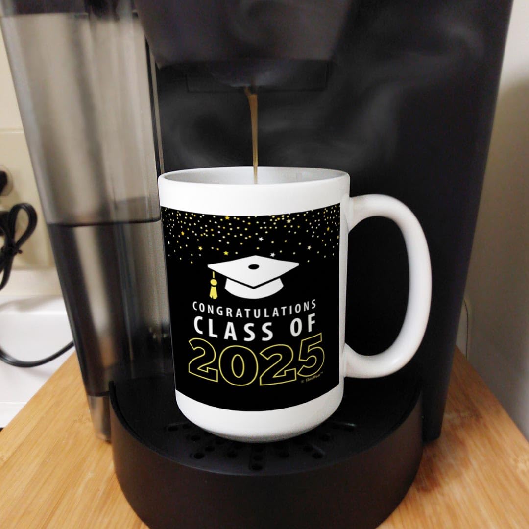 2025 Graduation Coffee Mug - 15oz Ceramic Mug with Handle for Grad Party Favors | Congratulations Class of 2025 Gift | Perfect for Coffee, Tea & Hot Drinks at Graduation Celebrations