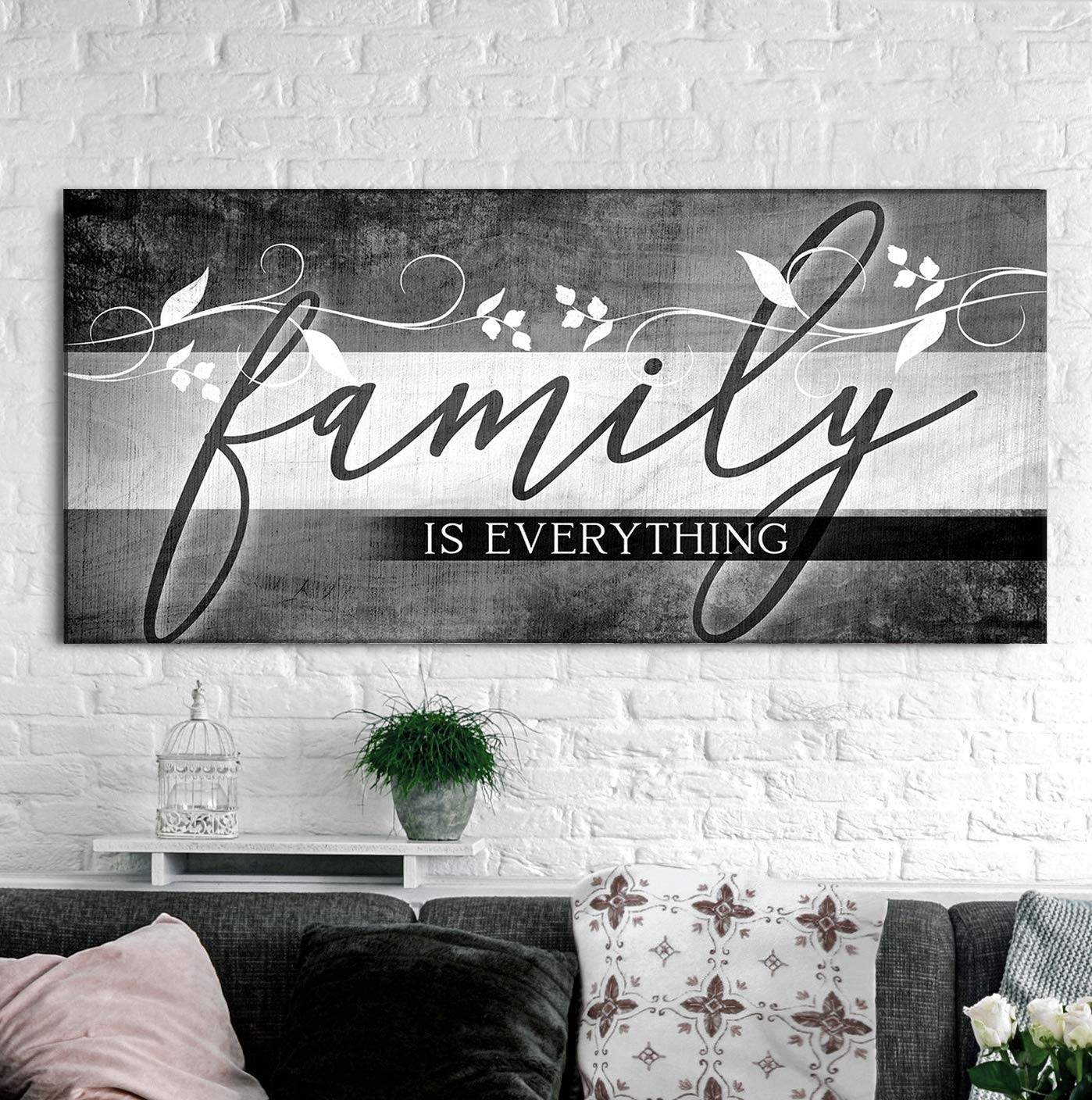 Family Is Everything Sign - Framed Wall Art Decor for Living Room, Farmhouse, Housewarming Gift - Large Canvas Print (60x27, Grey) - Perfect for Home Decor, Wedding Present & Cozy Interior Design