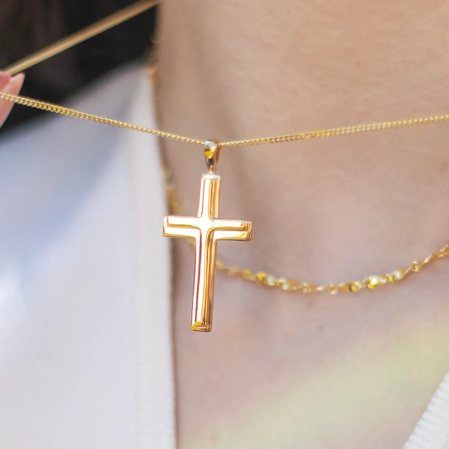 Stunning Heavy Gold Cross Necklace for Women & Men - Religious Jewelry Gift for Baptism, First Communion & Everyday Wear