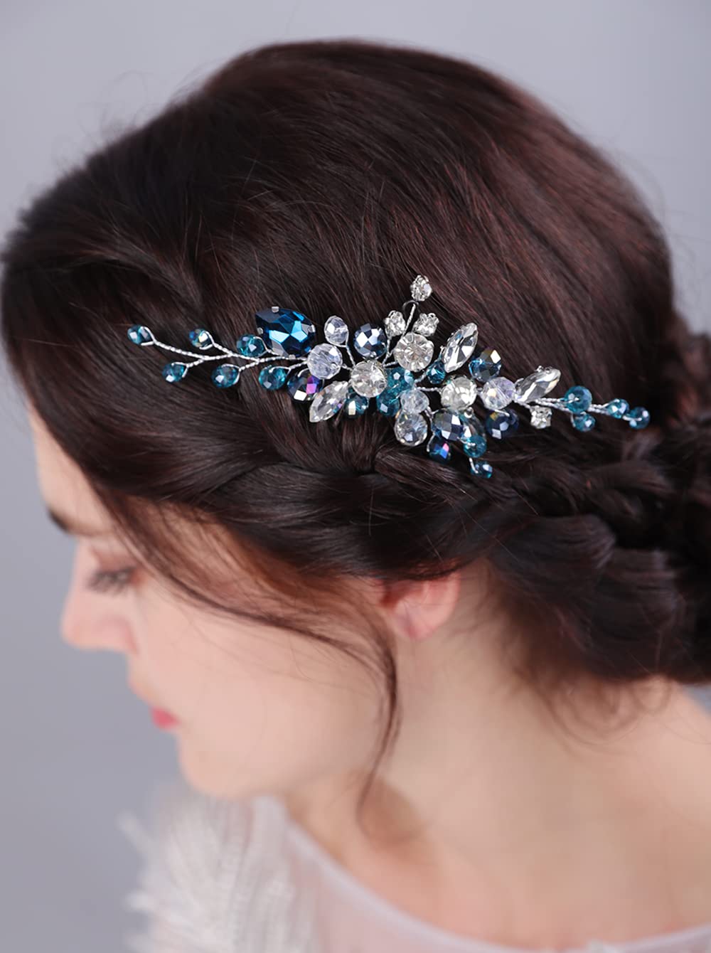 JWICOS Blue Crystal Bridal Hair Comb - Rhinestone Wedding Hair Clip for Women & Girls - Sparkling Hair Accessories for Brides, Bridesmaids & Prom - Perfect for Weddings, Parties & Special Occasions