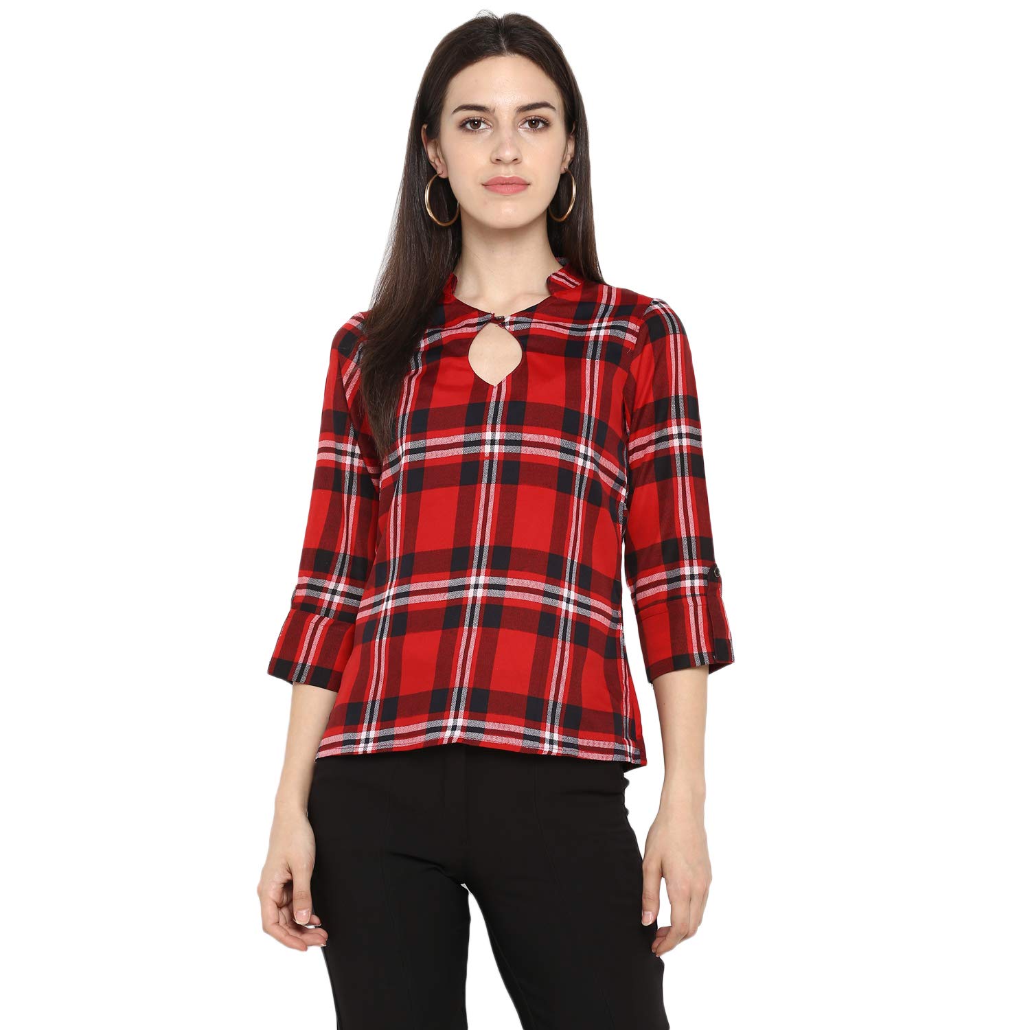 Indietoga Women's Red & Black Checkered Flannel Shirt - XS to 7XL Plus Size Casual Button Down Top for Fall & Winter Layering