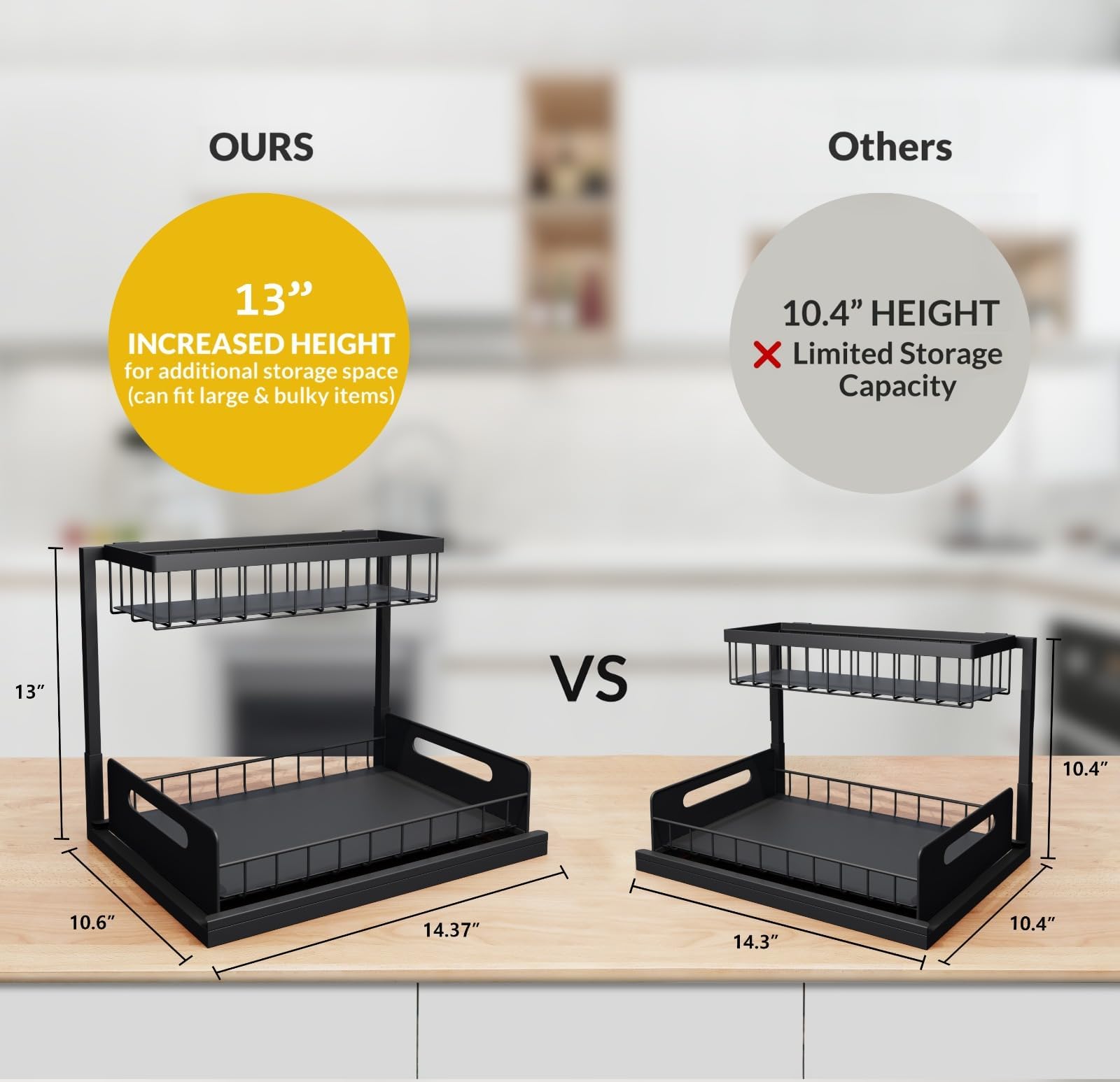 2-Tier Under Sink Organizer - Pull Out Cabinet Storage Shelf for Kitchen & Bathroom | Space-Saving Slide Out Drawer Organizer | Perfect for Cleaning Supplies, Sponges & Toiletries Storage