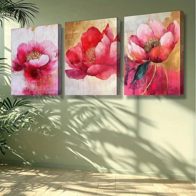 3-Piece Pink Peony Flowers Wall Art Set - Framed Canvas Prints 40x60cm (16x24in) - High Quality Australian-Made Home Decor - Perfect for Living Room, Bedroom & Office Decoration