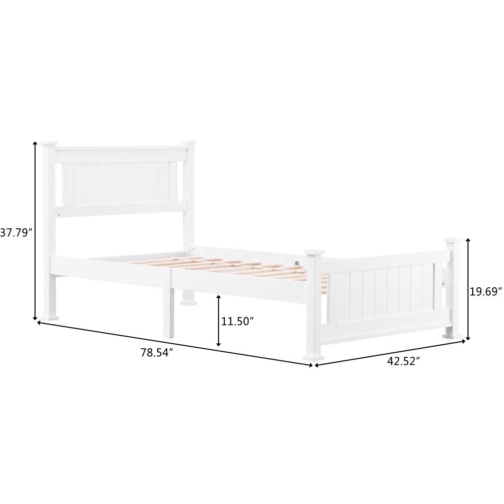 Bonnlo Twin Size Solid Wood Platform Bed Frame with Headboard - No Box Spring Needed, Wood Slat Support Mattress Foundation in White - Perfect for Small Bedrooms, Guest Rooms & Dorm Rooms
