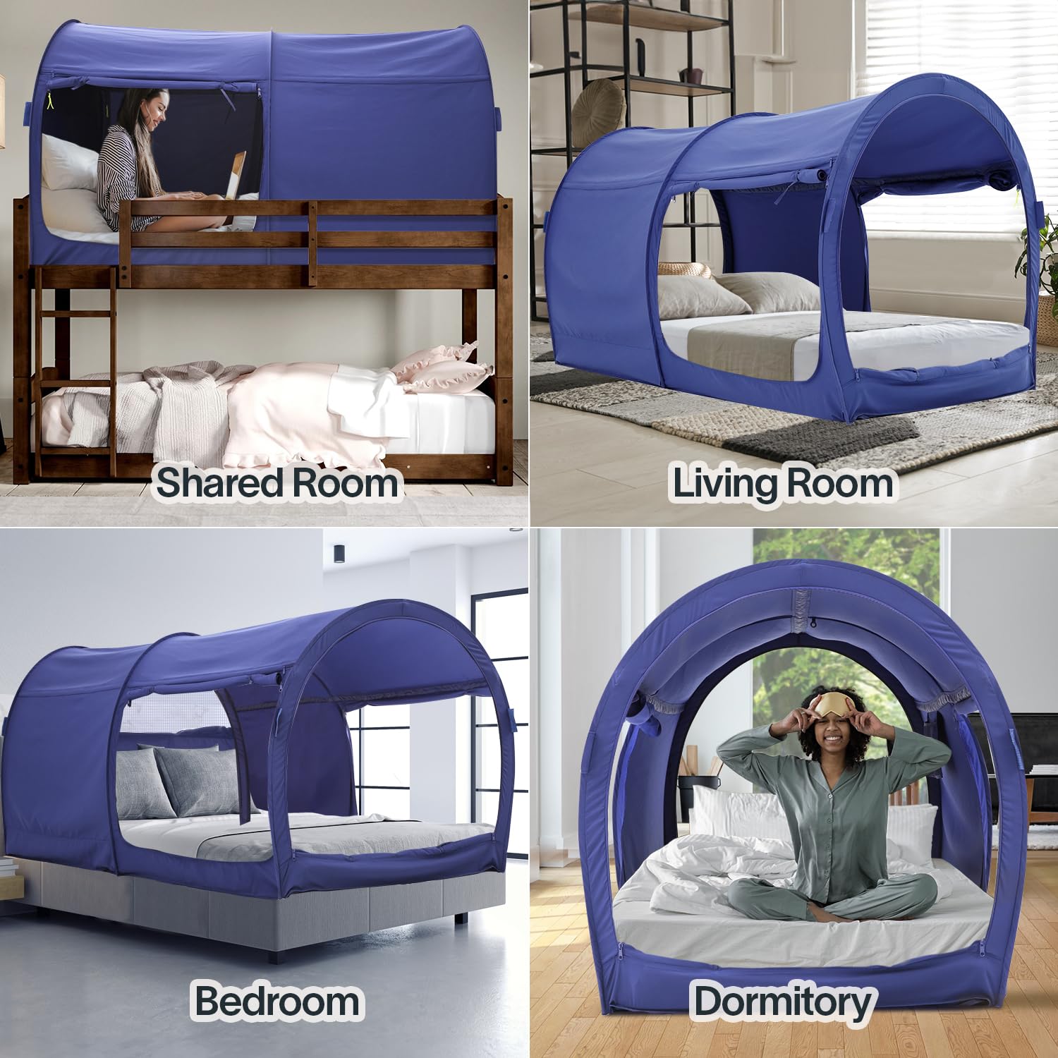 **Dream Tents Bed Canopy Shelter - Pop Up Indoor Privacy Cabin for Kids & Adults - Warm & Breathable Twin Size Bed Tent (Mattress Not Included) - Perfect for Camping, Sleepovers & Cozy Bedroom Retreats**