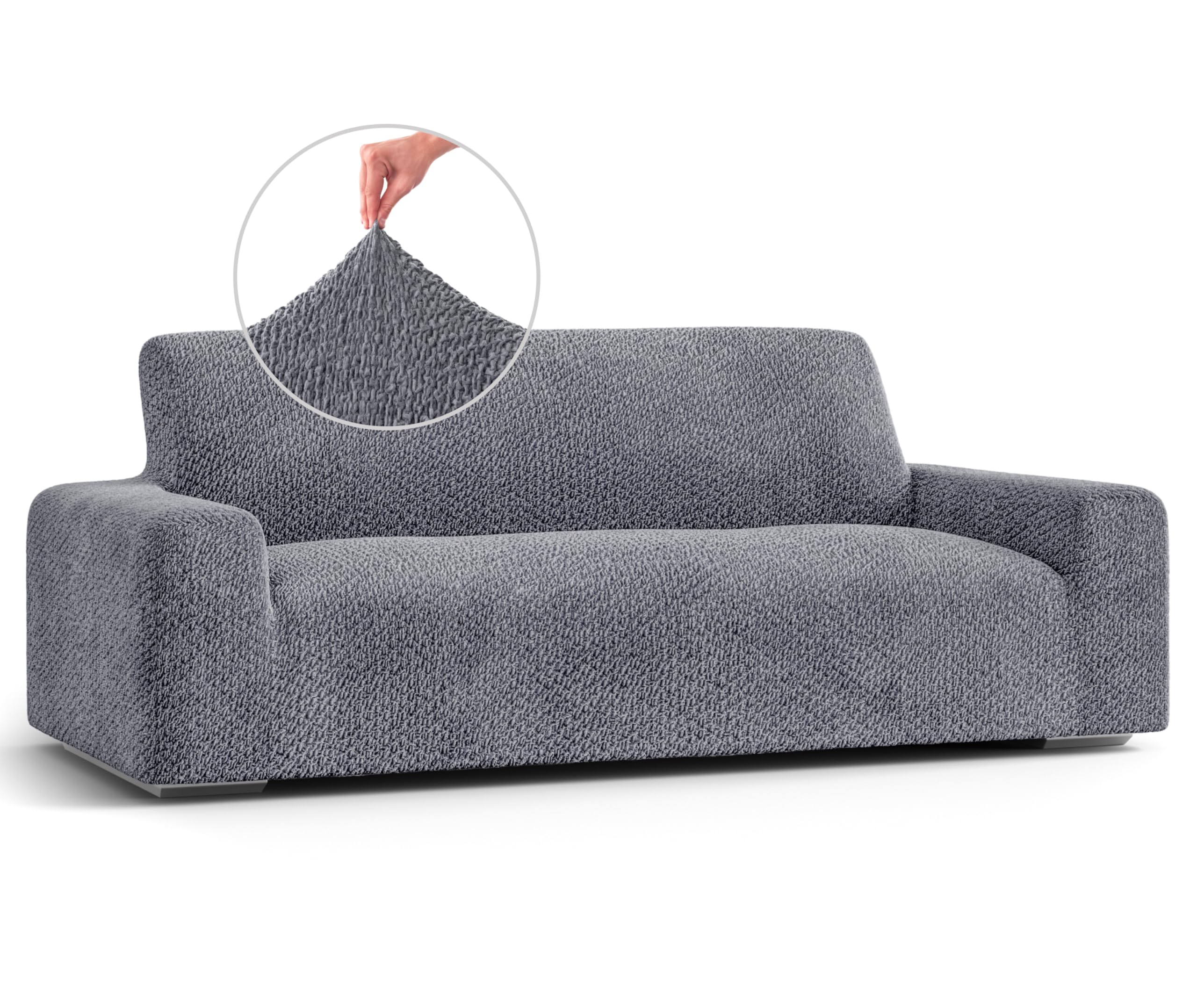 PAULATO BY GA.I.CO. Stretch Sofa Slipcover - Velvet Couch Cover for Pets - Soft Polyester Fabric 1-Piece Washable Protector - Grey - Perfect for Living Room, Family Room & Pet-Friendly Homes