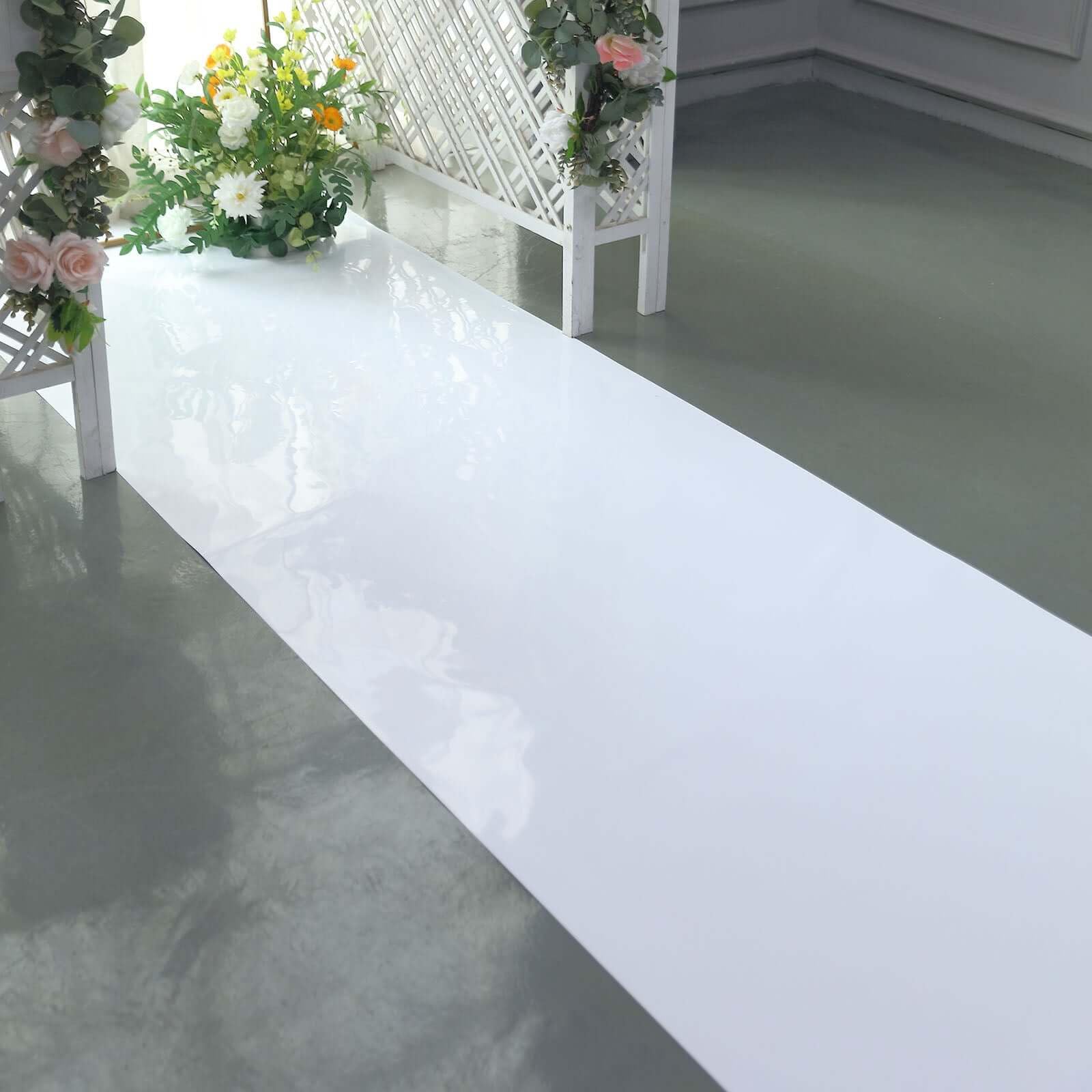 Efavormart 3ft x 65ft White Glossy Mirrored Wedding Aisle Runner - Non-Woven Red Carpet for Prom, Hollywood & Glam Parties - Perfect for Wedding Ceremonies, Red Carpet Events & Special Occasions