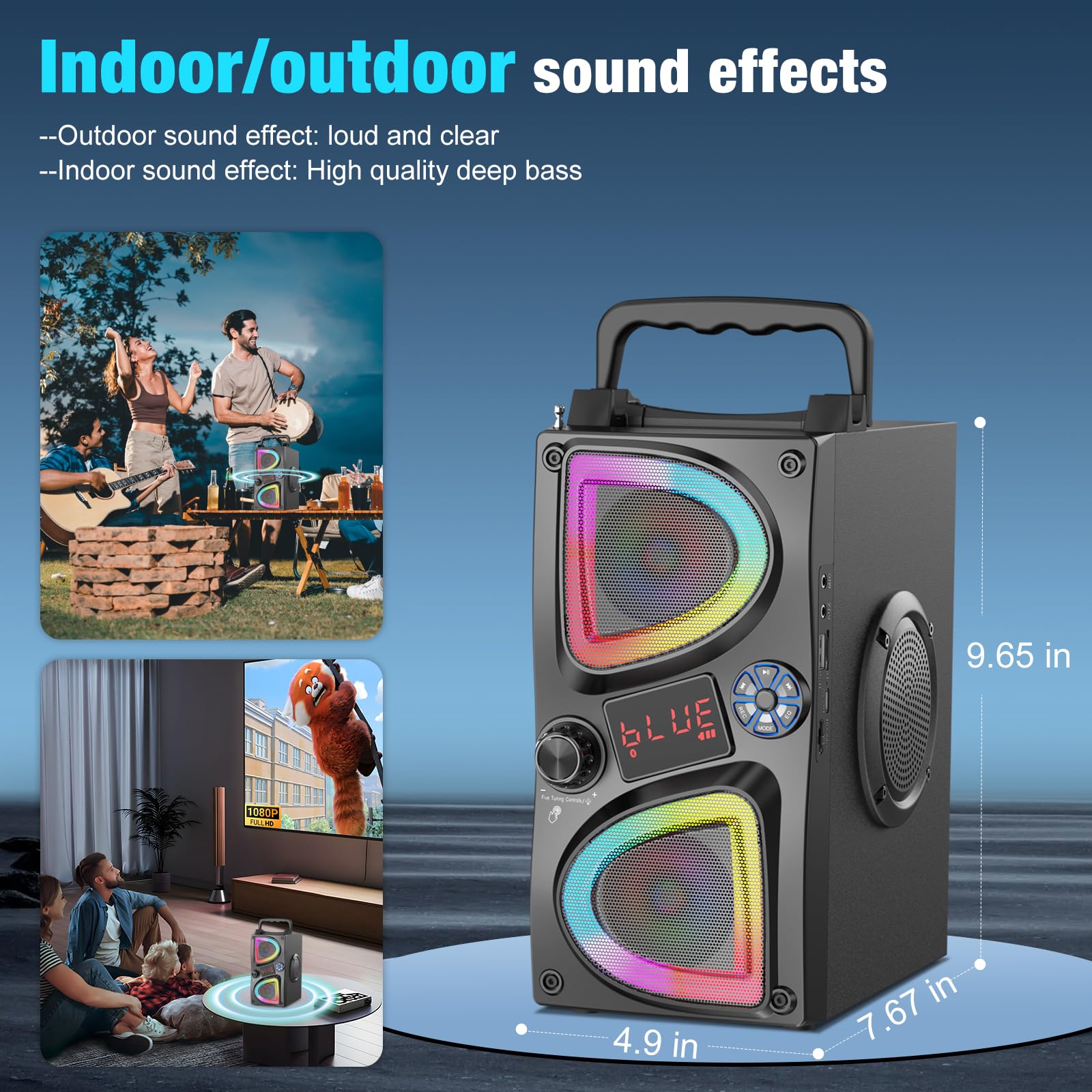 Portable Bluetooth Karaoke Machine with 2 Wireless Microphones & LED Lights - Singing Speaker for Kids & Adults - Perfect for Home Parties, Birthdays & Family Gatherings - Compatible with All Smartphones