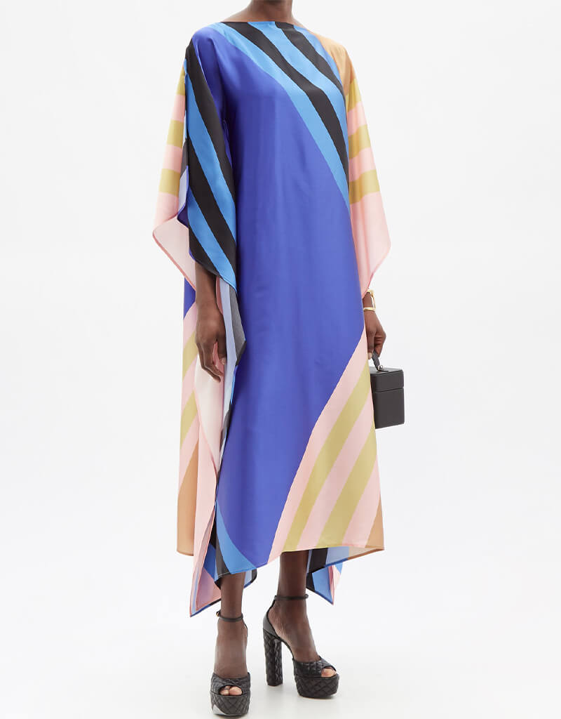Luxury Blue Satin Silk Kaftan Dress for Women - Elegant Soft Loungewear & Beach Cover Up - Perfect for Spa Days, Vacation Wear and Summer Evenings