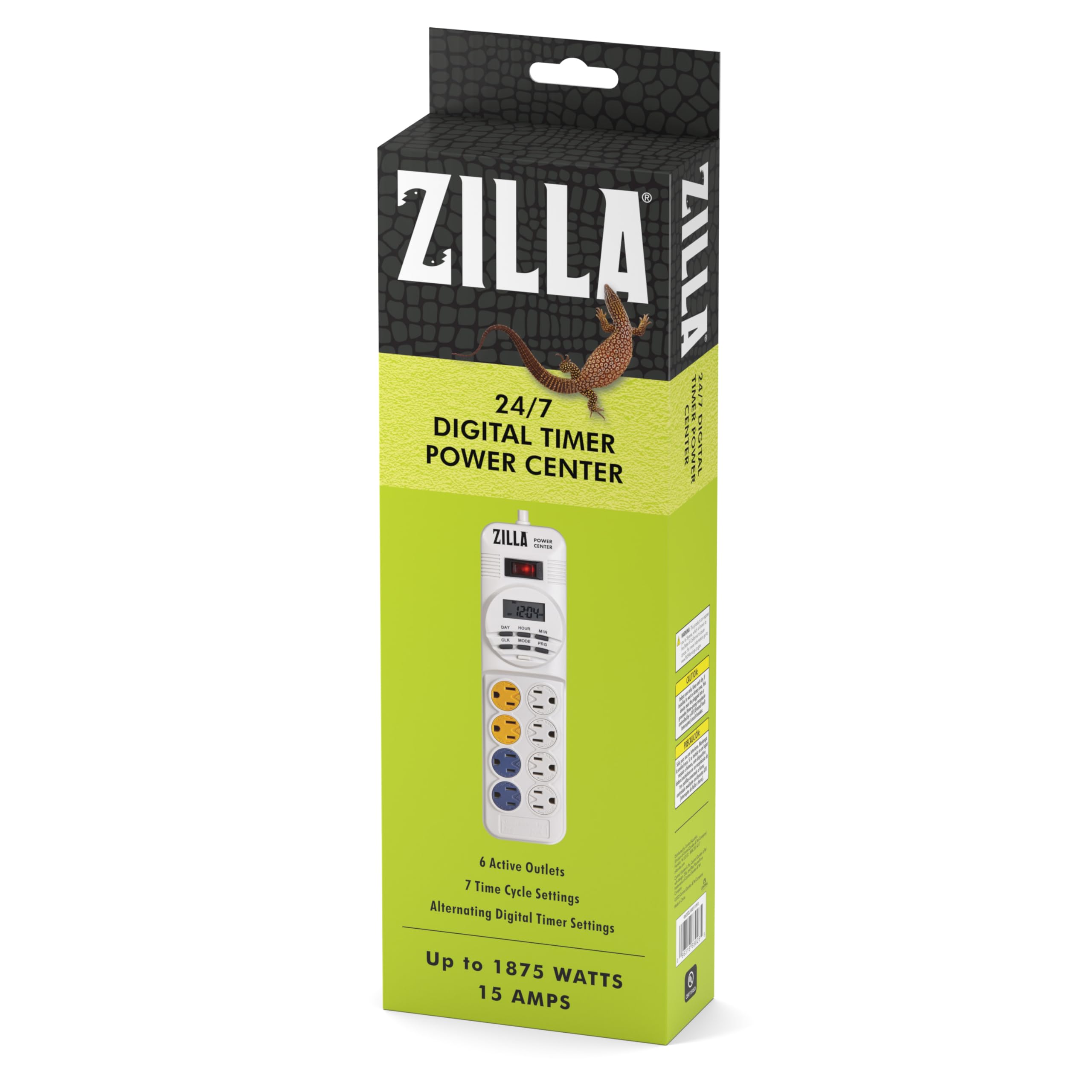 Zilla Reptile Habitat Lighting & Terrarium Heat Power Center with Digital Timer - Perfect for Bearded Dragons, Geckos & Snake Enclosures