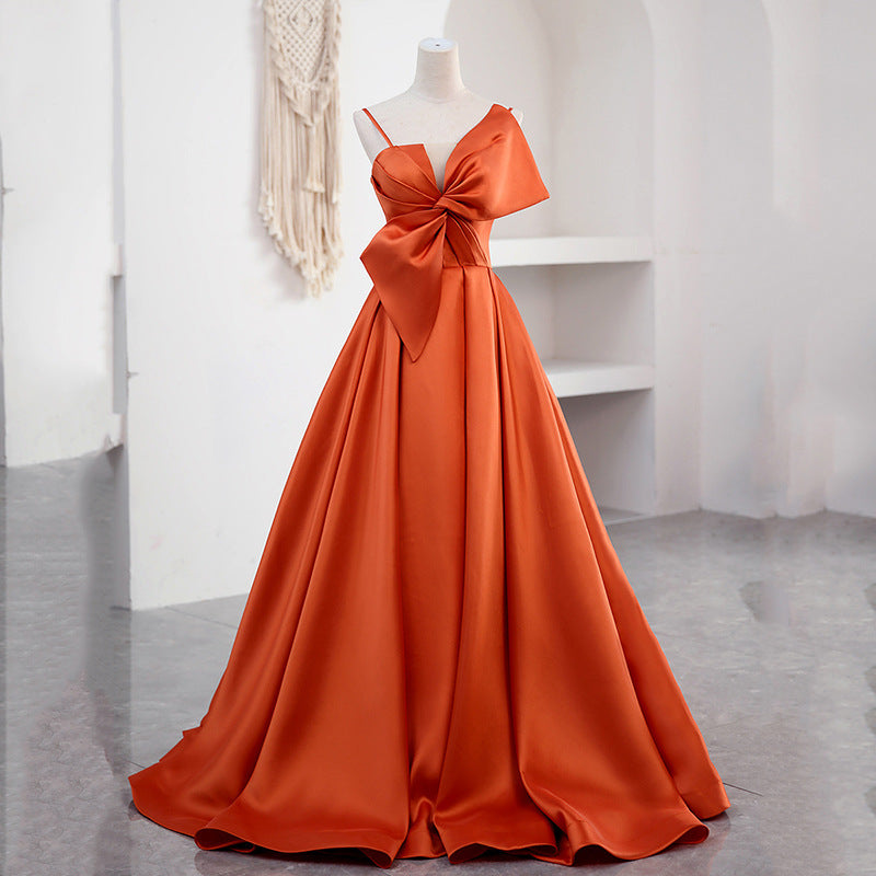 Elegant A-Line Orange Satin Prom Dress with Sweet Bow - Perfect for Homecoming, Birthday Party & Formal Events 2045