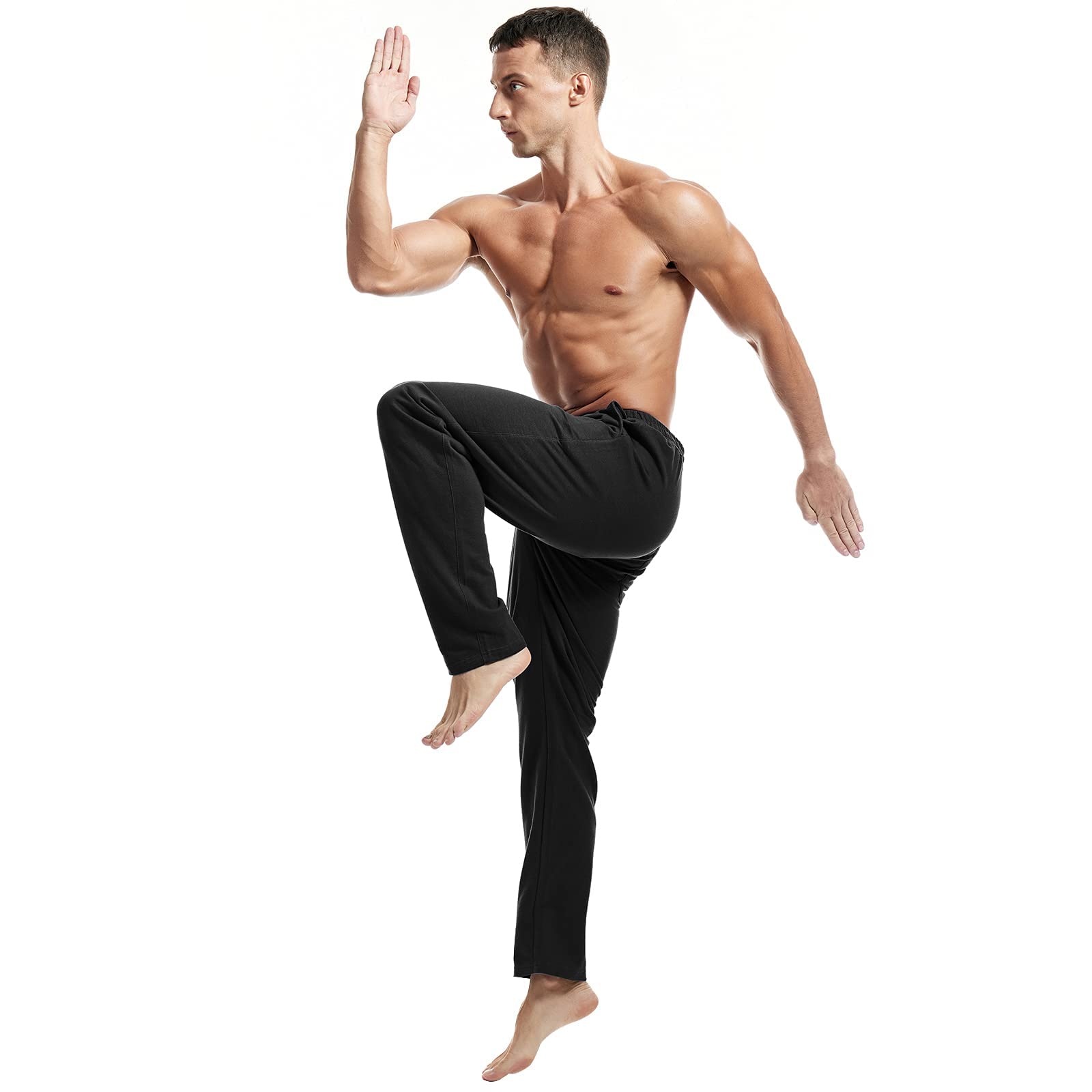 AMY COULEE Men's Cotton Athletic Pants - Open Bottom Running Sweatpants, Straight Leg Casual Joggers with Pockets for Gym, Workout & Lounge Wear