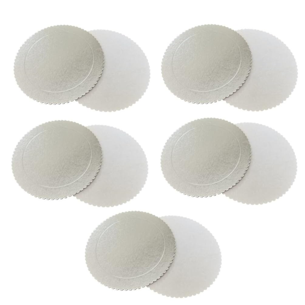 Jilukibo 10 Inch Disposable Round Cake Boards - 10 Pack Grease Proof Silver Cardboard Cake Base for Pizza, Cake Decorating & Stand - Perfect for Birthday Parties, Weddings & Bakery Use