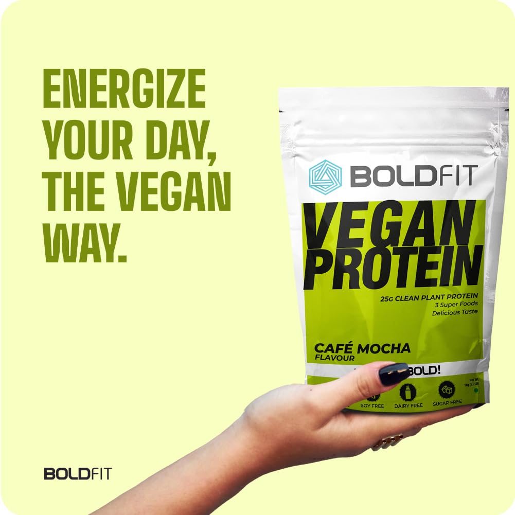 Boldfit Plant Based Protein Powder - Vegan Protein Supplement for Men & Women with Turmeric, Bromelain & Piperine for Faster Absorption & Reduced Bloating - Easy Digest Mocha Flavor (1kg) | Post-Workout Recovery, Muscle Growth & Healthy Lifestyle