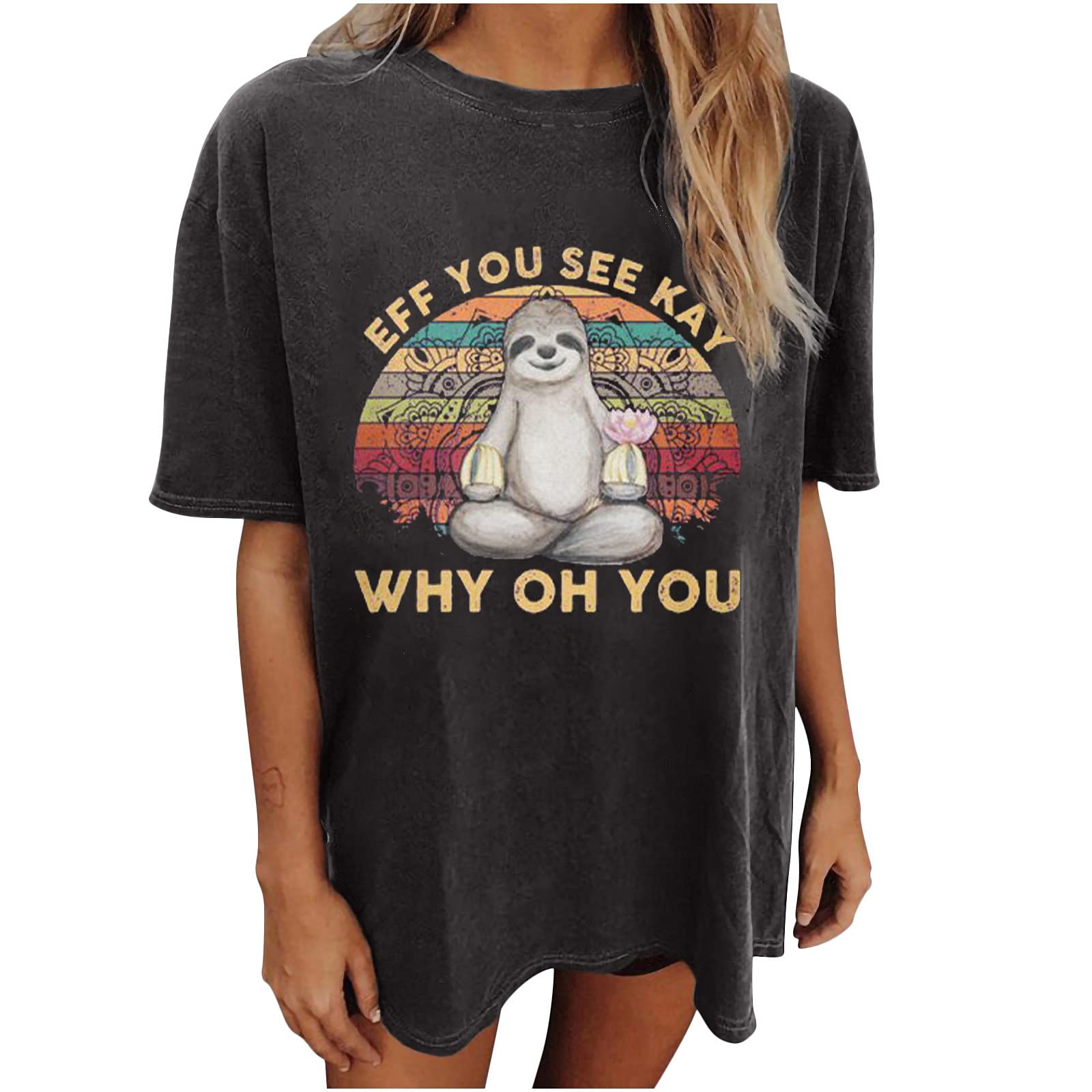 Trendy Women's Graphic Tees - Funny Novelty Letter Print Oversized Drop Shoulder Longline T-Shirts & Blouses for Casual Wear, Street Style & Everyday Outfits
