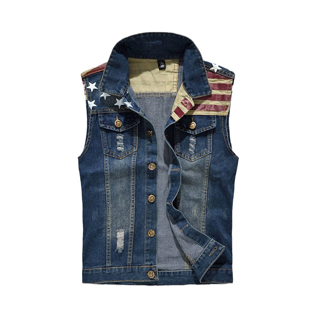 Slim Fit Men's Denim Vest - Blue & Black Cowboy Waistcoat for Plus Size | Outdoor Western Style Jacket for Casual Wear, Rodeo & Country Fashion