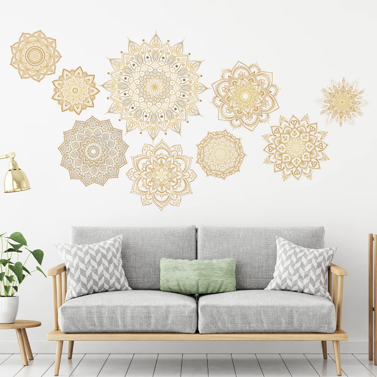 Gold Mandala Wall Decals - Boho Hippie Vinyl Stickers for Home Decor, Indian Namaste Flower Stickers for Bedroom, Living Room & Yoga Studio - Perfect for Meditation Spaces and Bohemian Interior Design