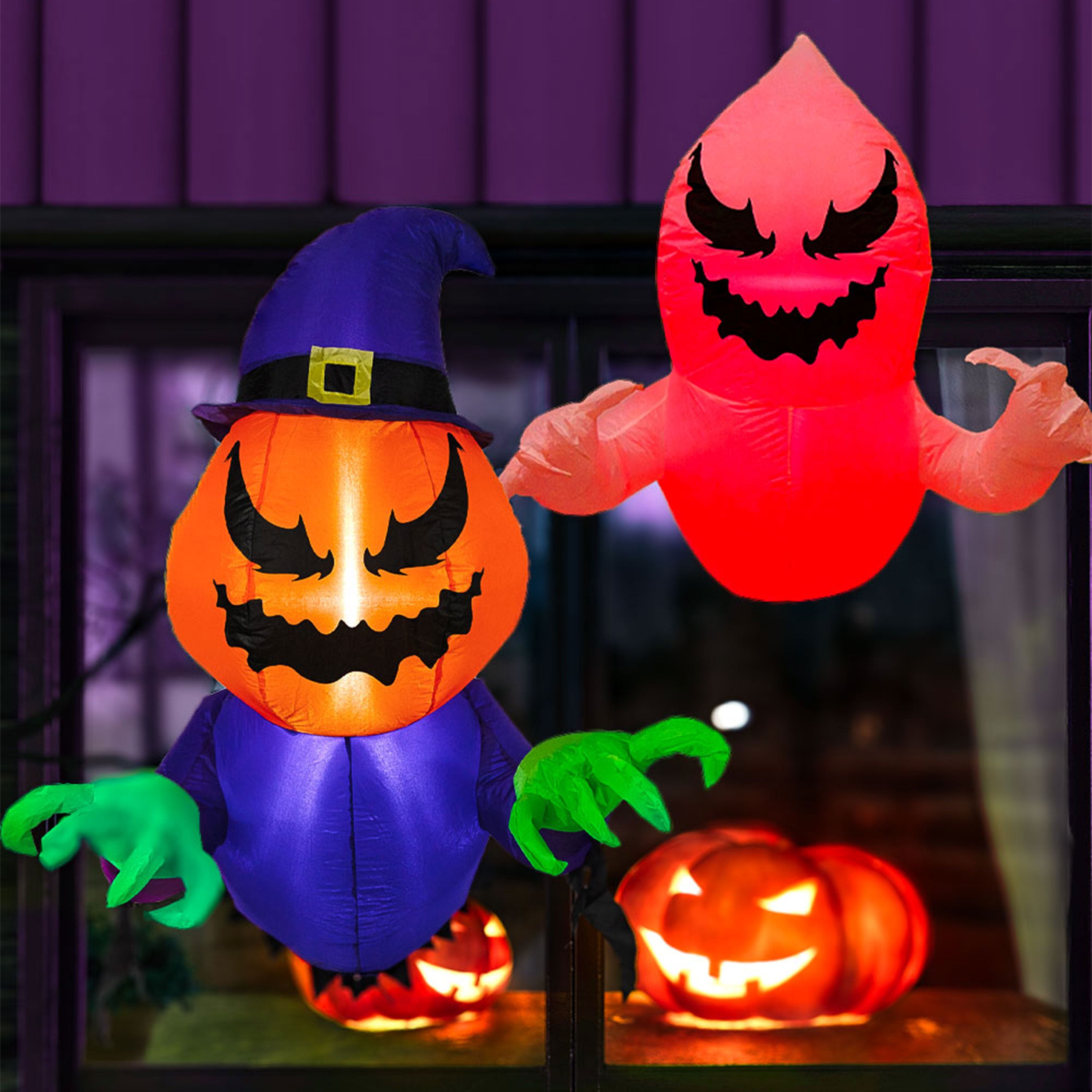 Sunnydaze Pumpkin Jack & Haunted Harold Inflatable Halloween Decorations - Outdoor Yard Decor for Spooky Party, Haunted House & Halloween Festivities